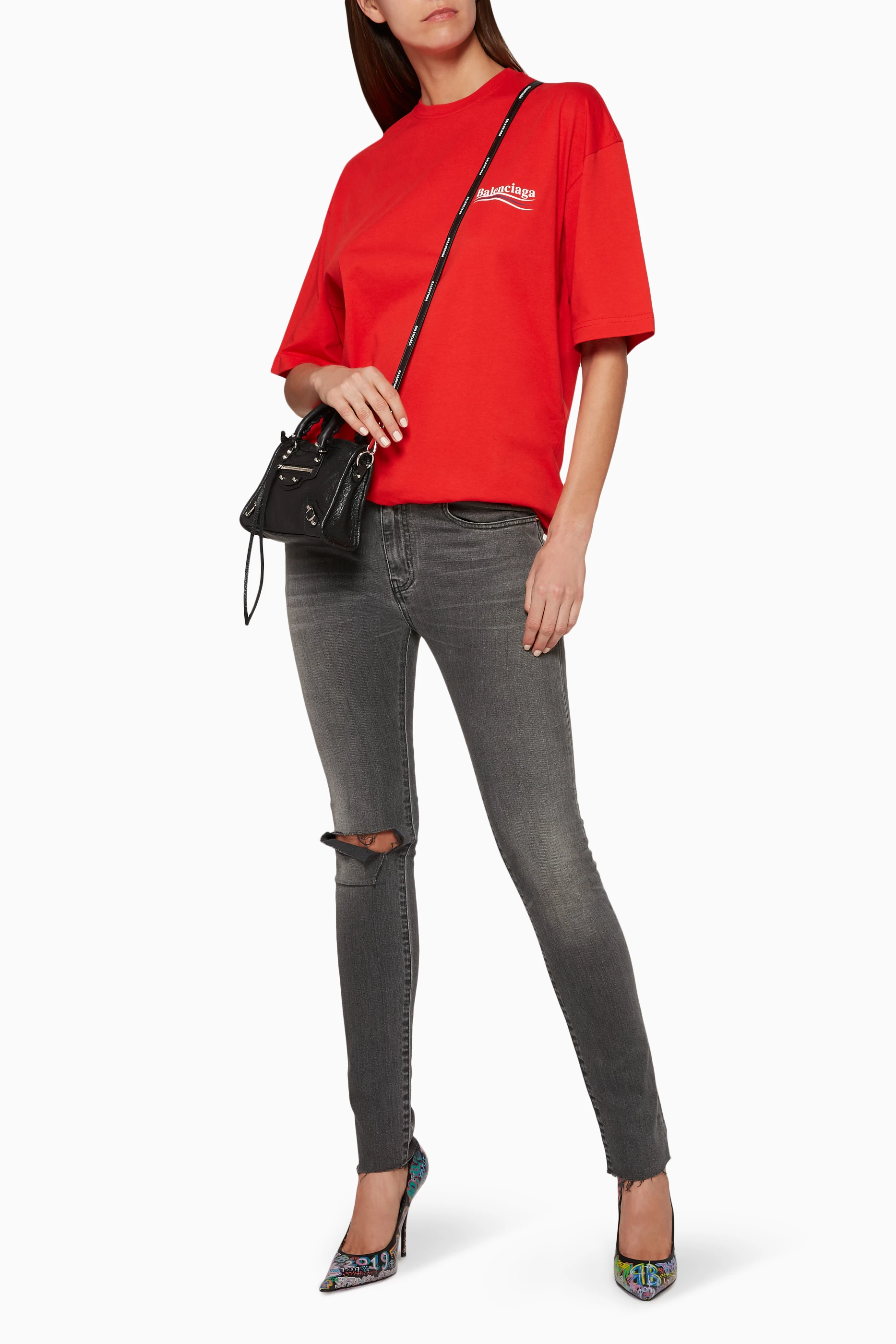 Buy Balenciaga Red Red Political Logo Oversized T Shirt for Women