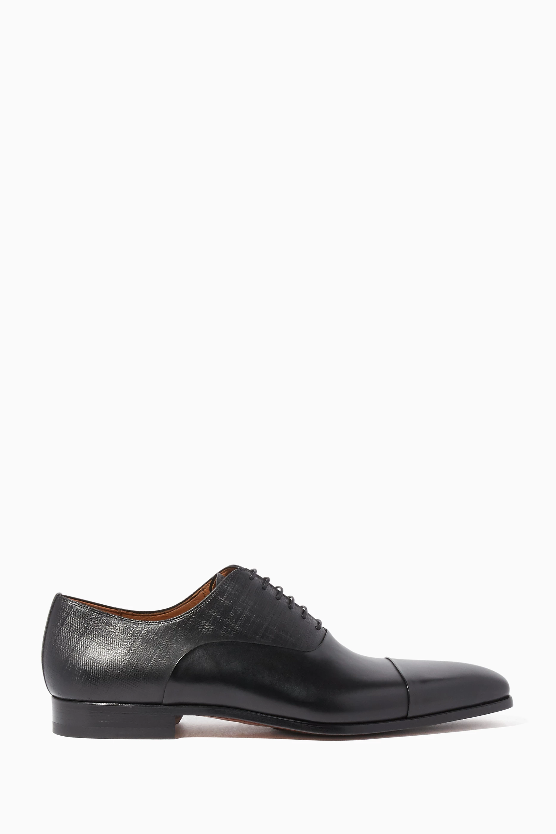 Buy Magnanni Black Black Textured Cap Toe Oxford Shoes for Men in