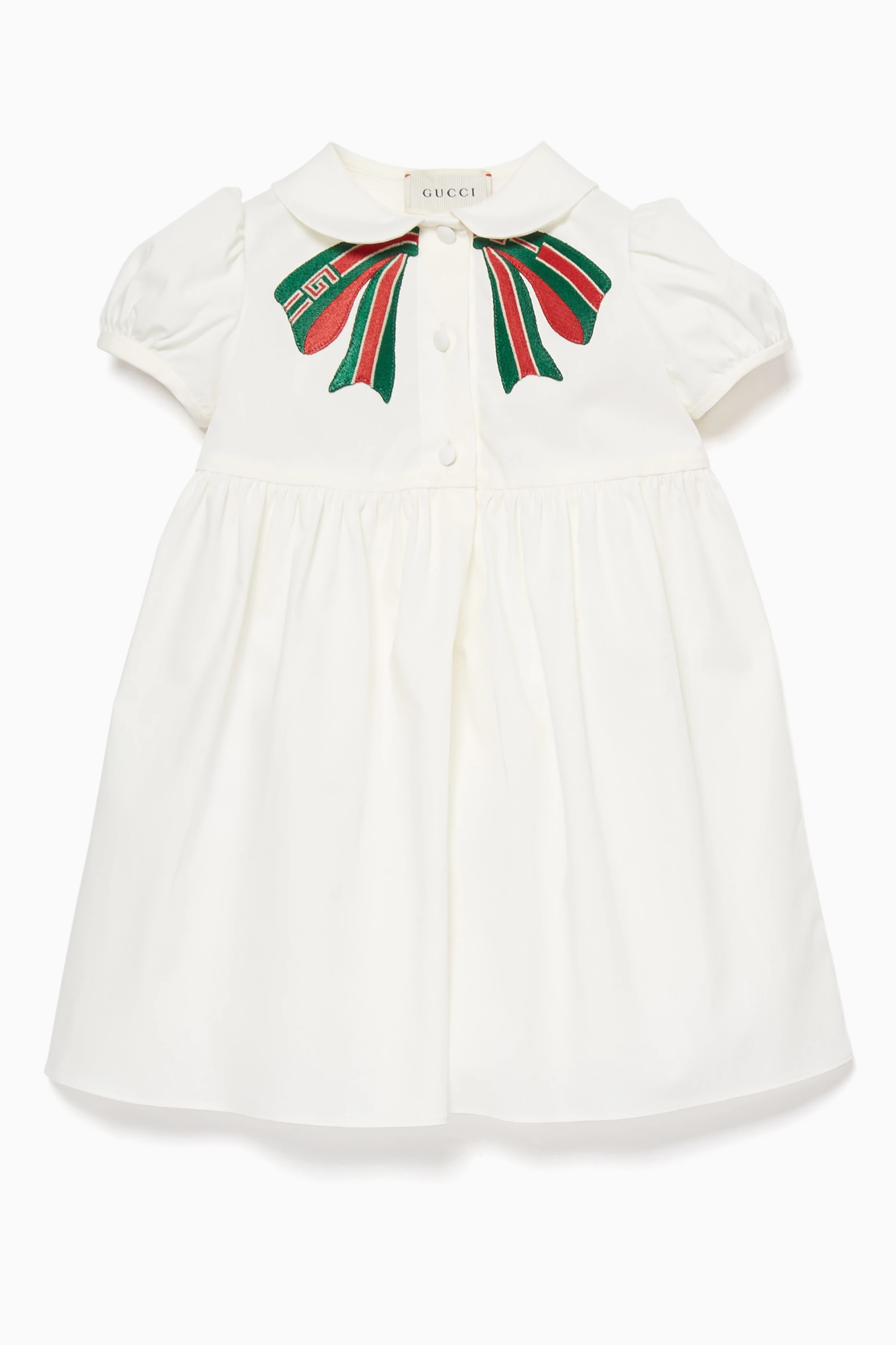 Buy Gucci White White Embroidered Cotton Dress for Baby Girls in