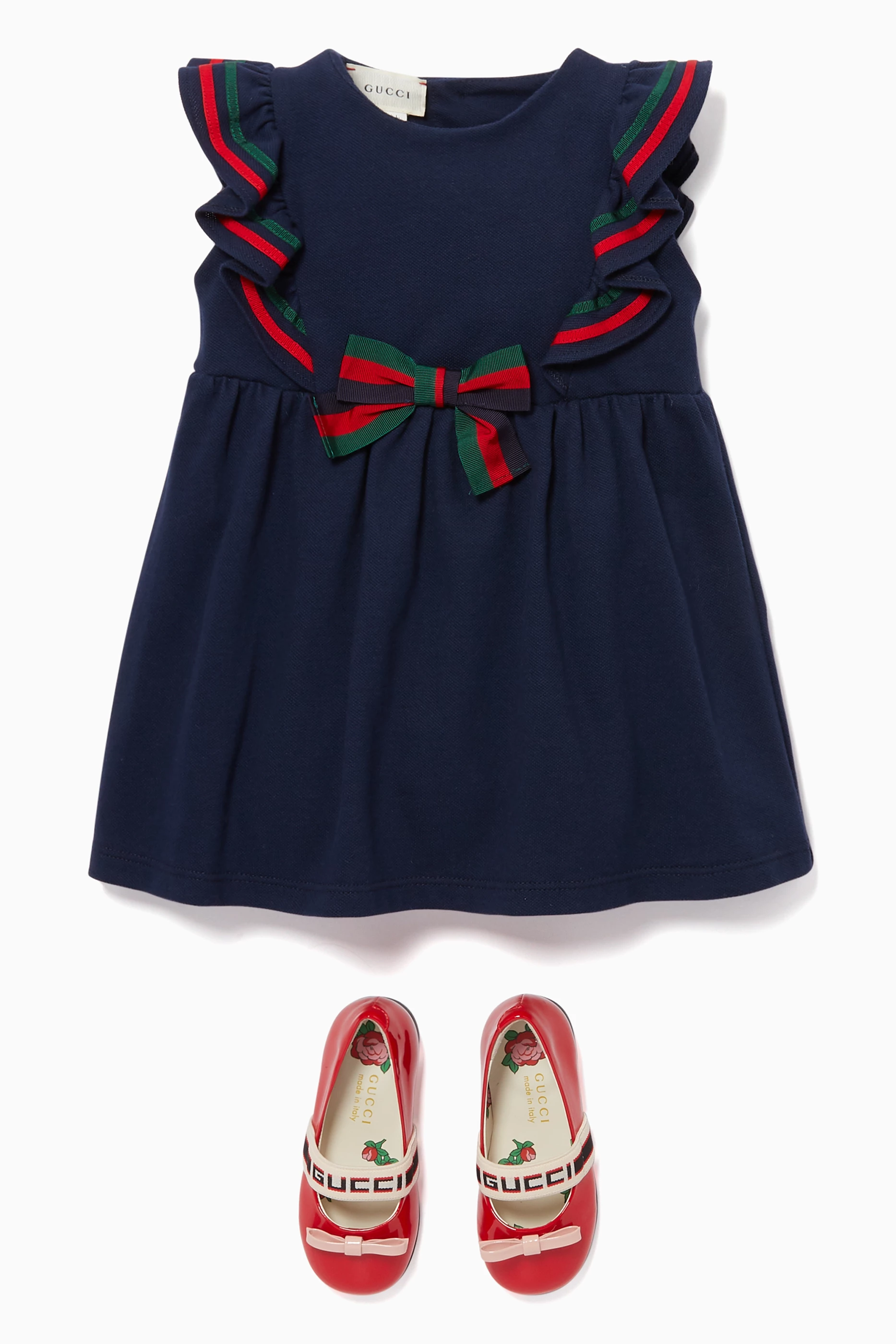 Buy Gucci Blue Bow Detail Cotton Dress for Baby Girls in UAE Ounass
