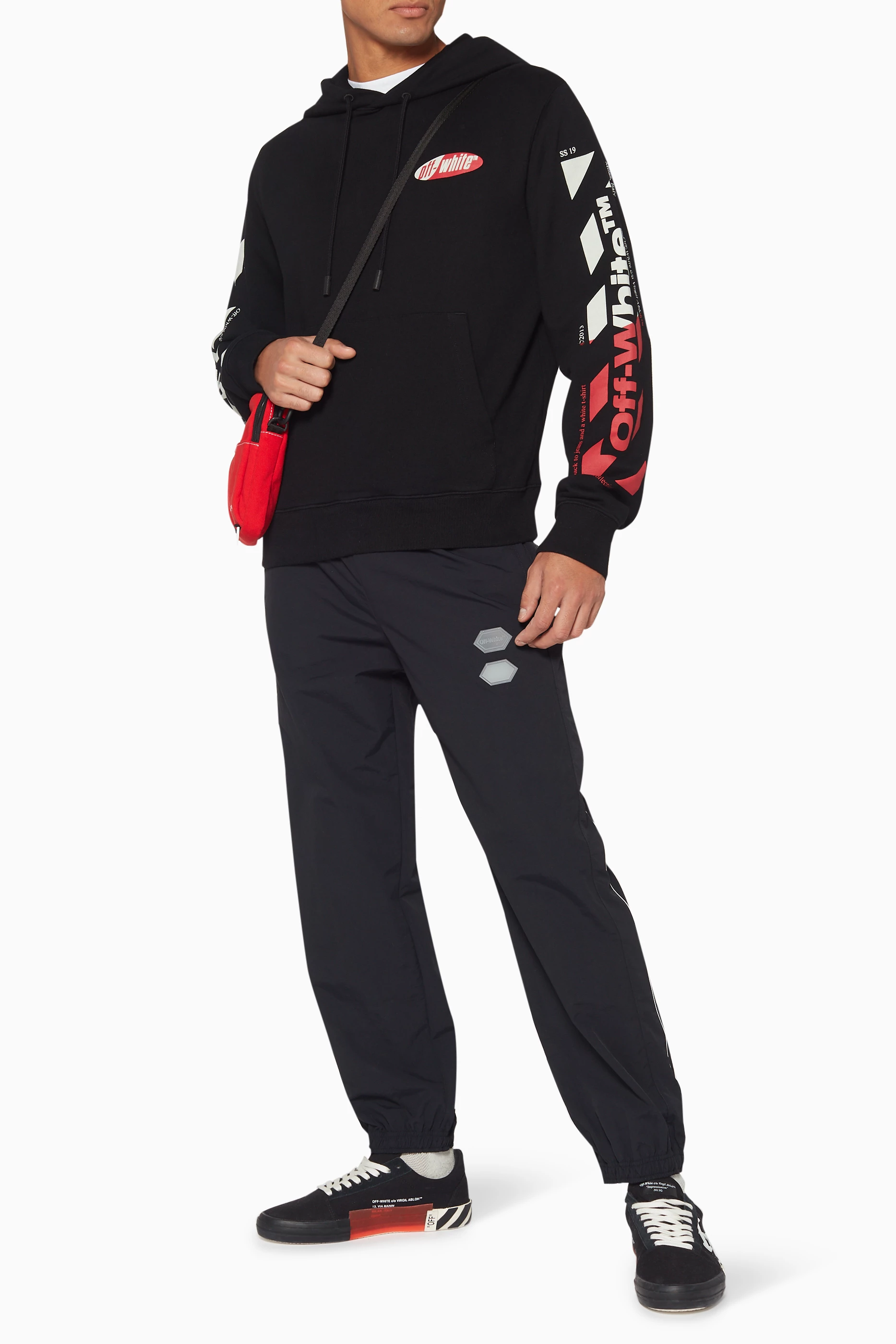 Off white split top stripe pullover hoodie