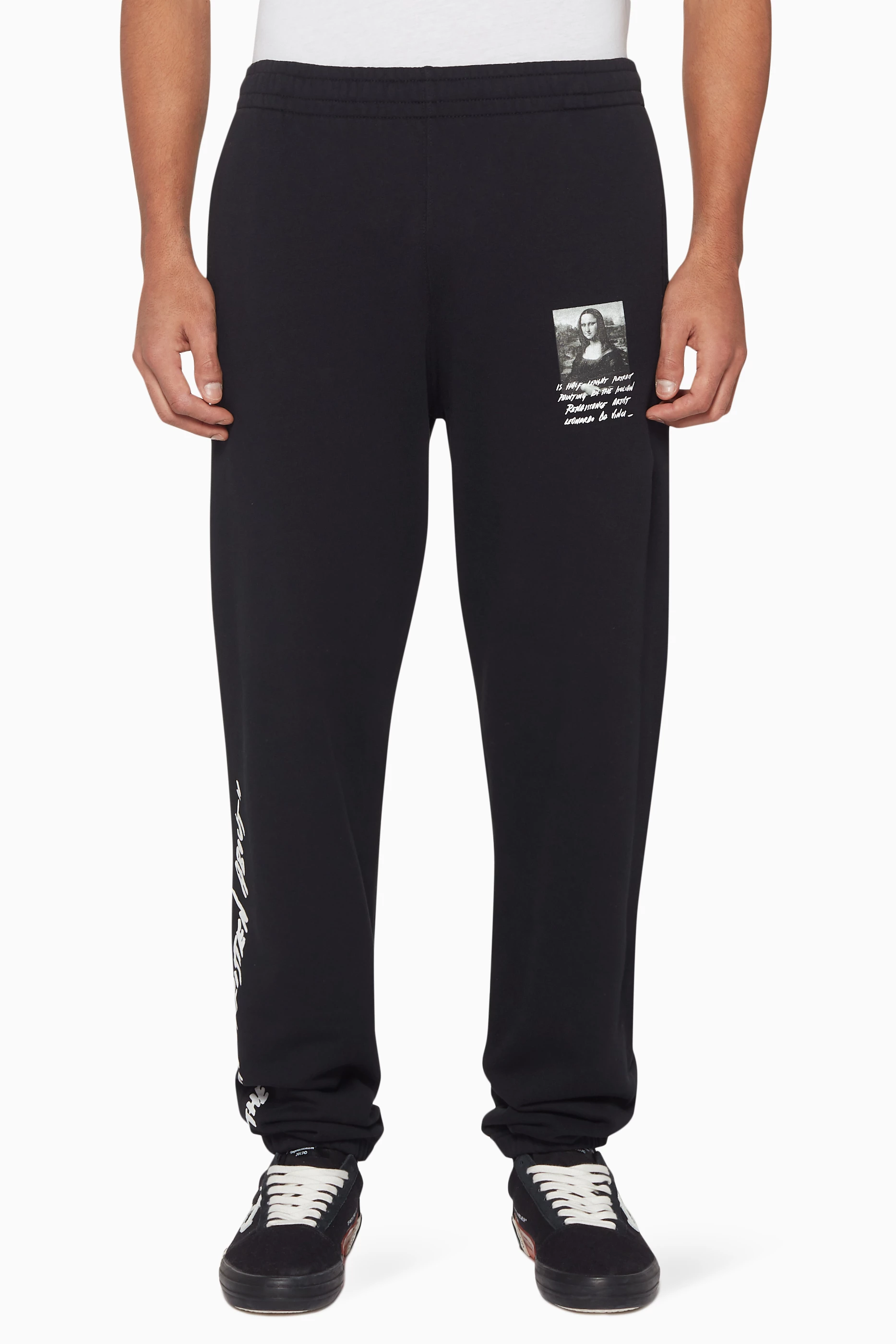 Buy Off White Black Black Mona Lisa Print Sweatpants for Men in