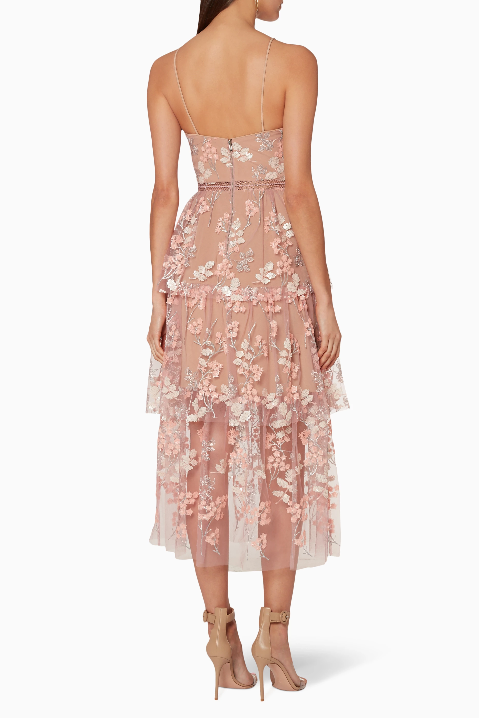 Self portrait floral blush midi dress store