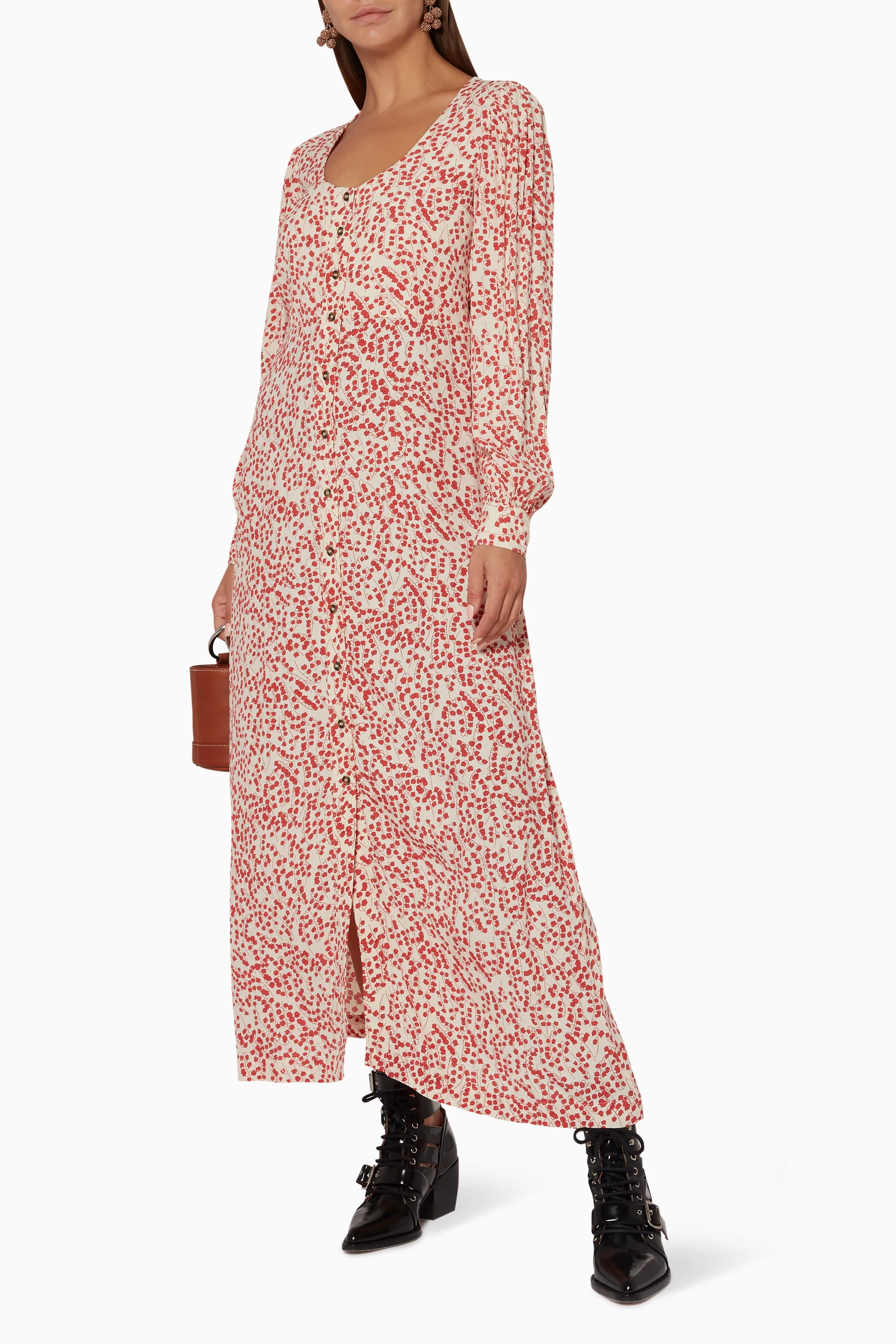Buy Ganni Red Red Goldstone Crepe Maxi Dress for Women in UAE Ounass