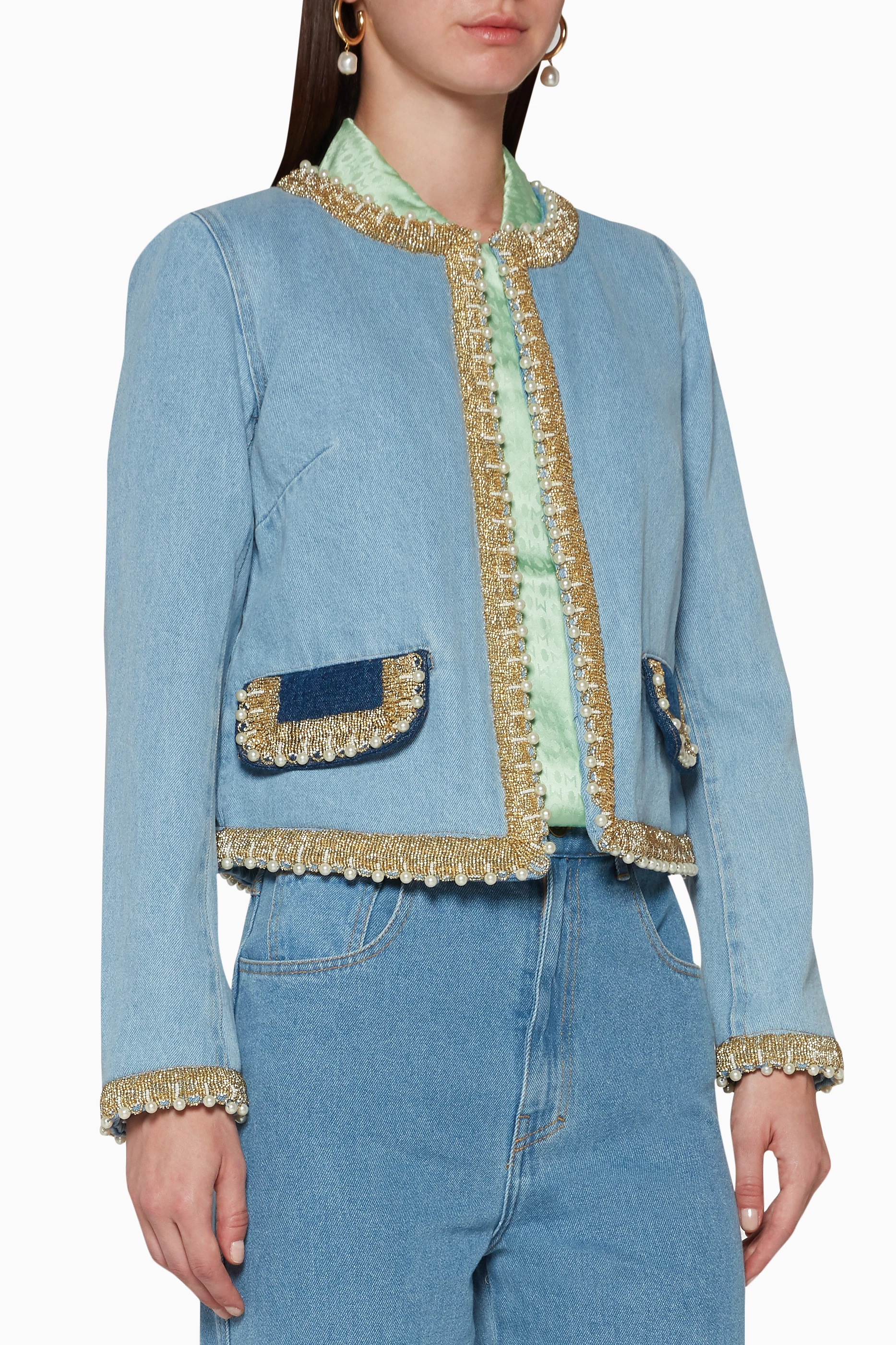 Pearl denim jackets cheap
