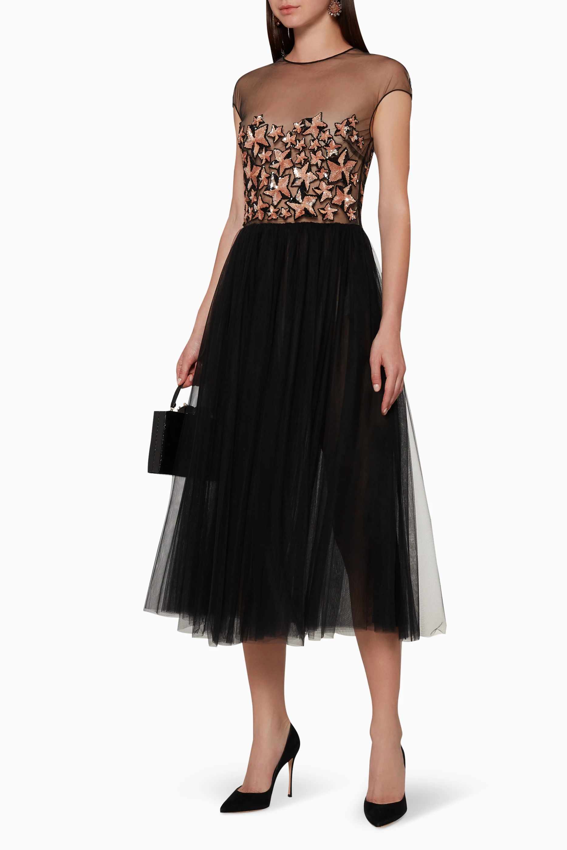 Buy Elisabetta Franchi Black Sequin Star Appliqu Tulle Dress for