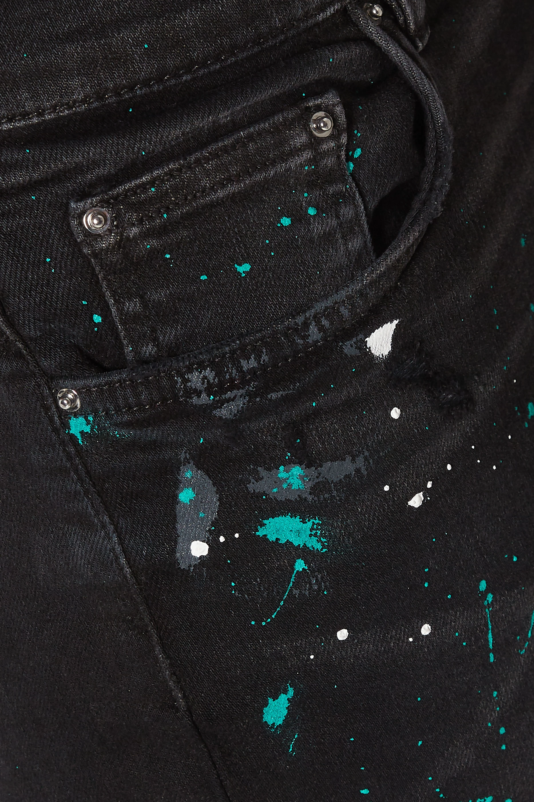 Buy Amiri Black Paint Splatter Print Distressed Jeans for Men in