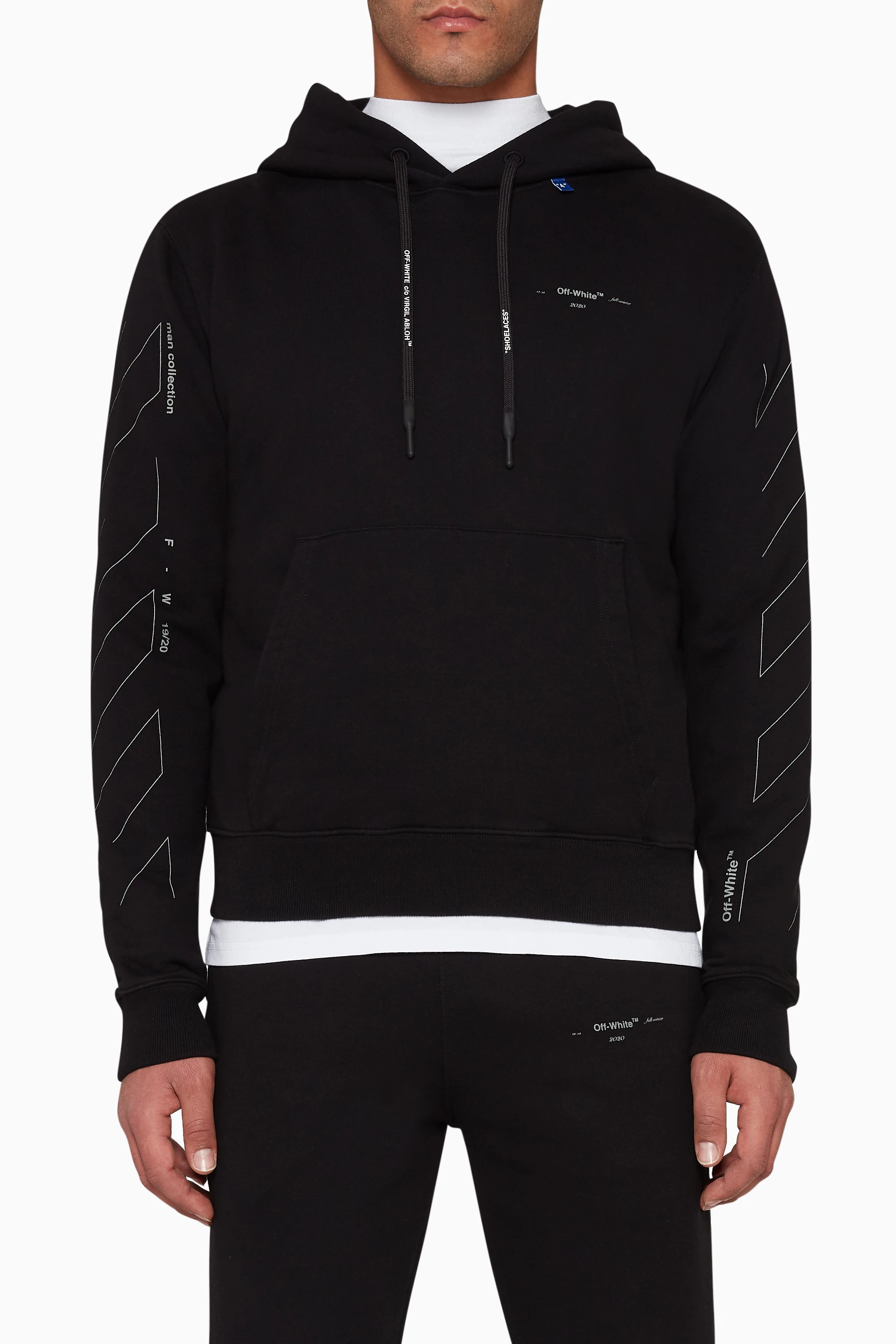 Buy Off White Black Unfinished Diagonal Slim Fit Hoodie for Men in