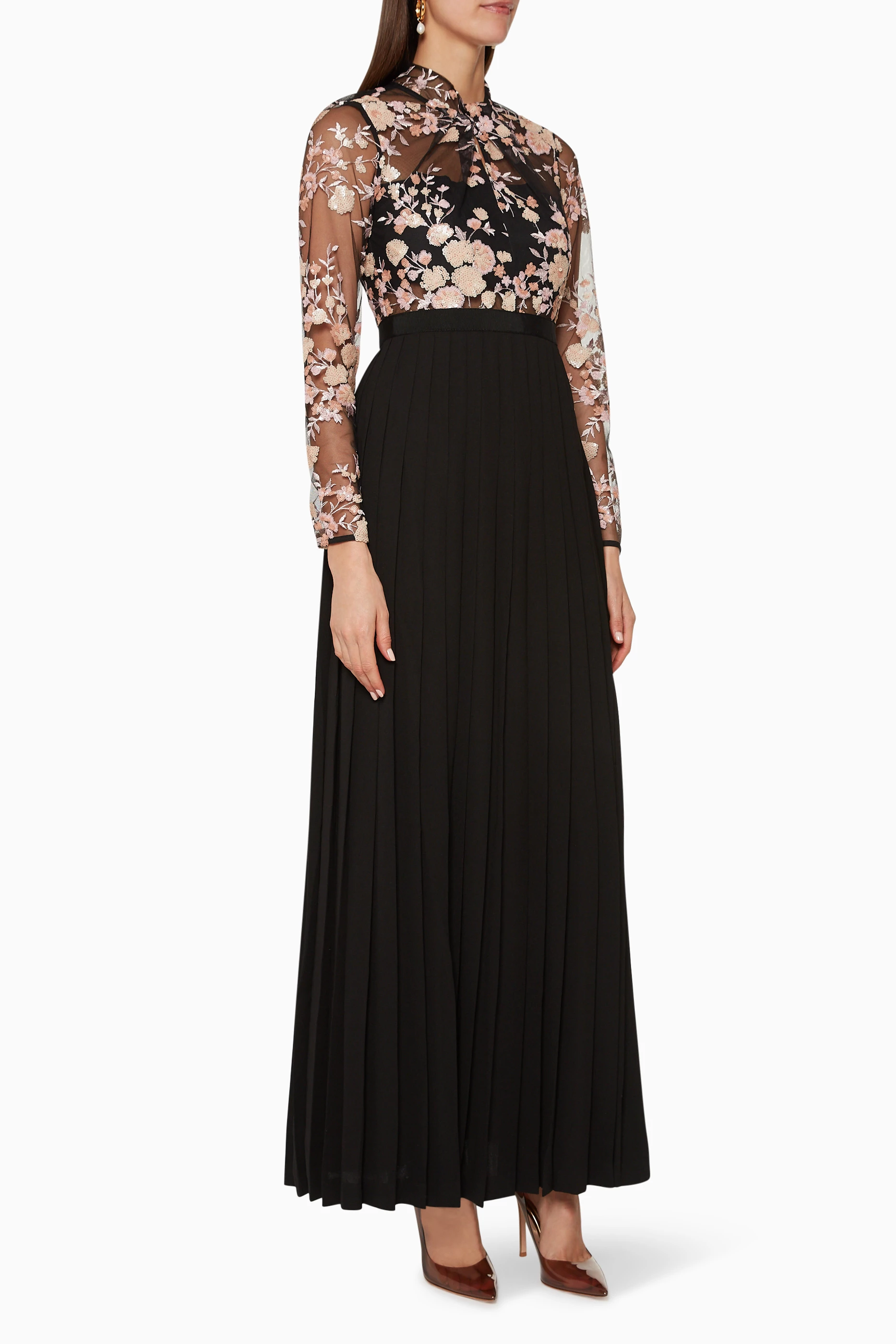 Self portrait sleeveless midnight floral mesh dress sale