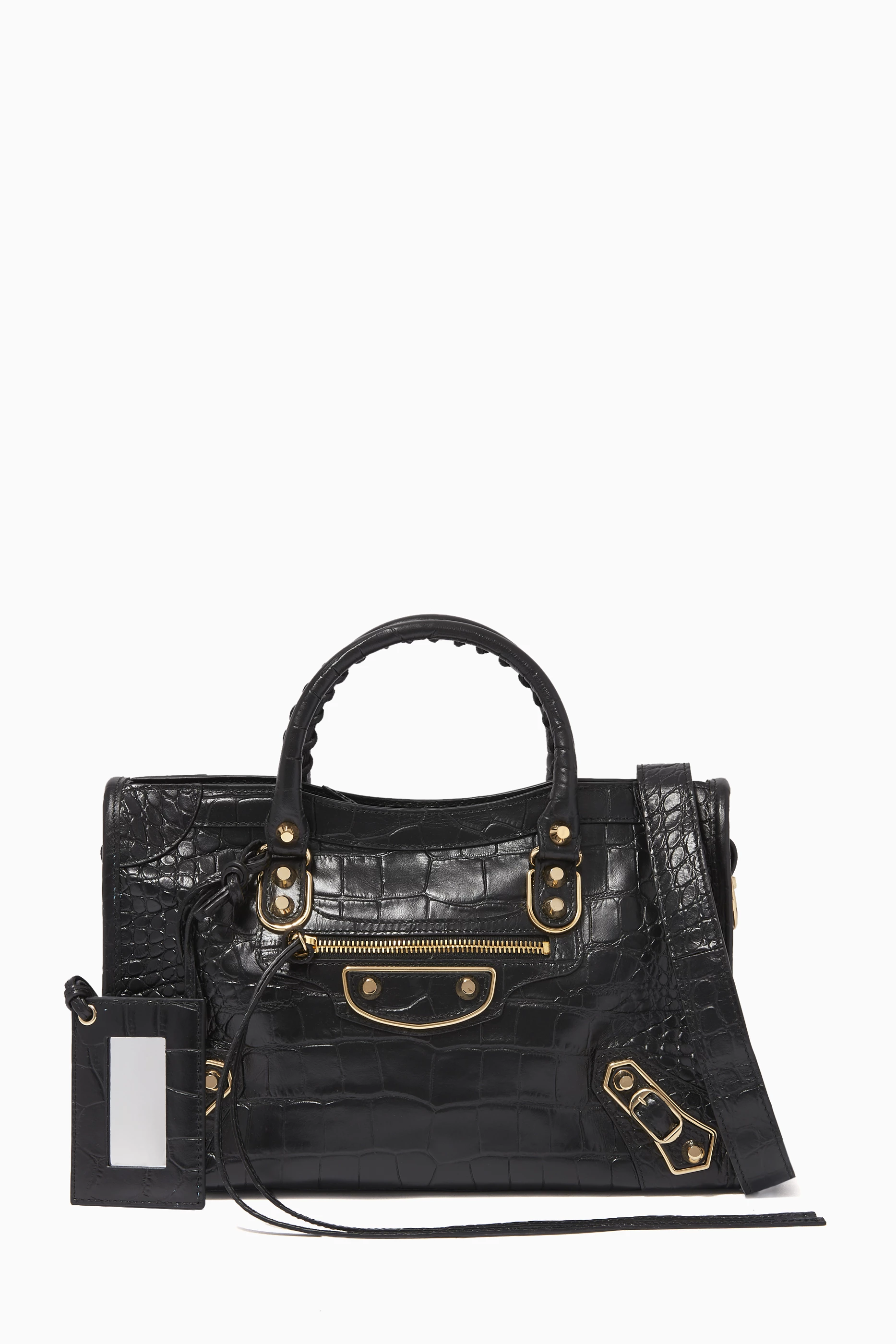 Buy Balenciaga Black Small Crocodile Embossed Classic Metallic Edge City Bag for Women in UAE Ounass
