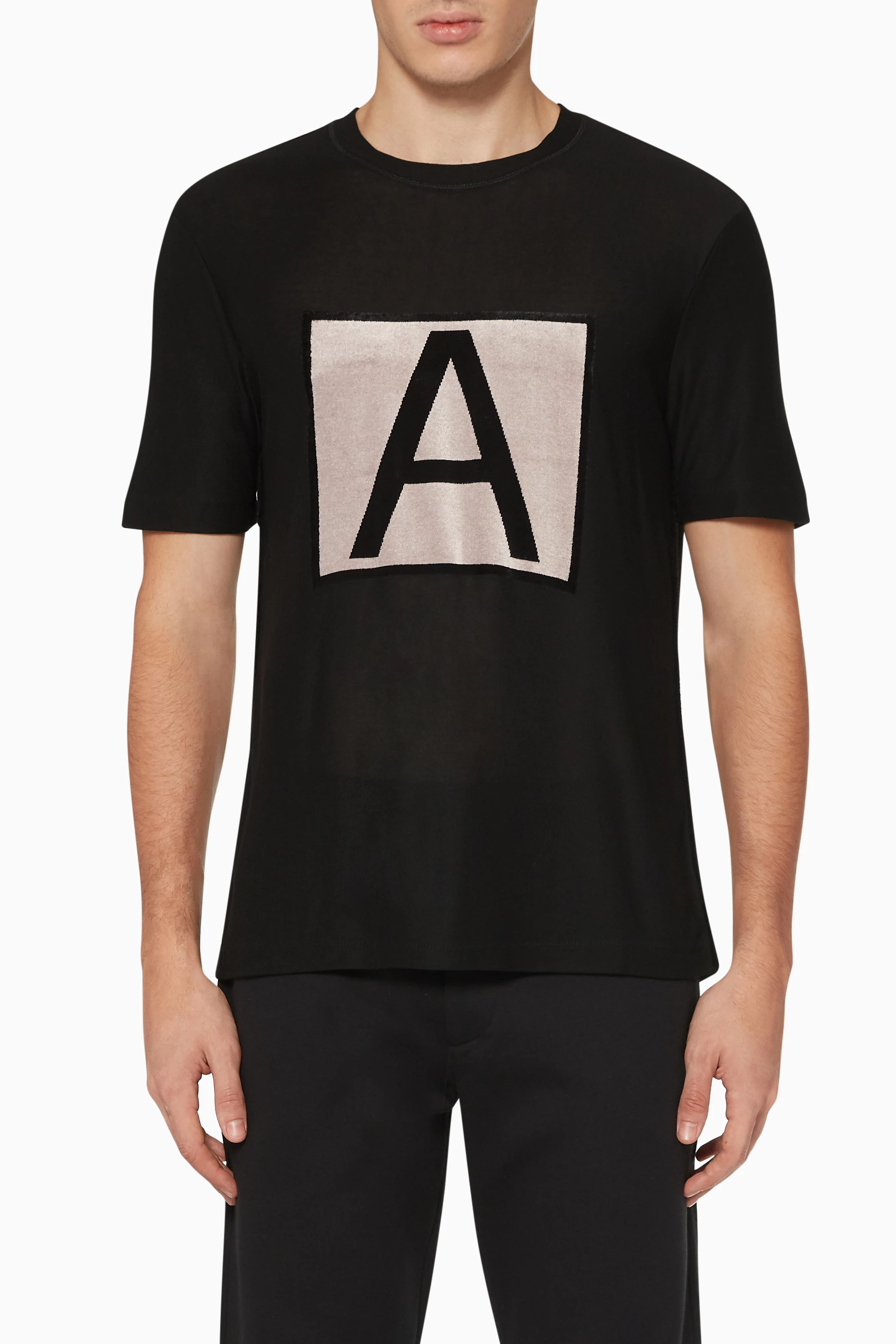 Buy Giorgio Armani Black Embroidered A Logo T Shirt for Men in UAE Ounass