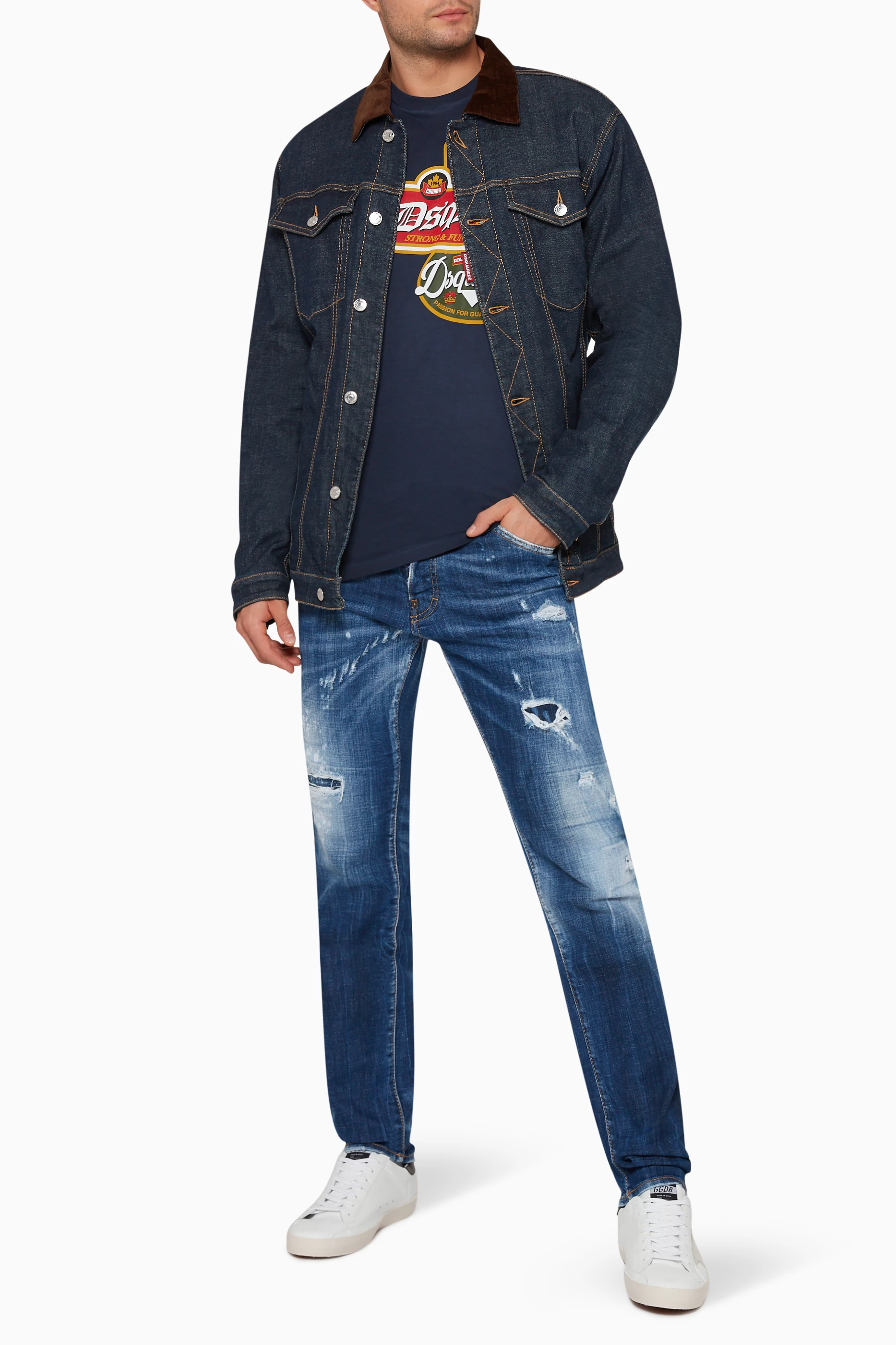 Dark wash sales denim jacket mens