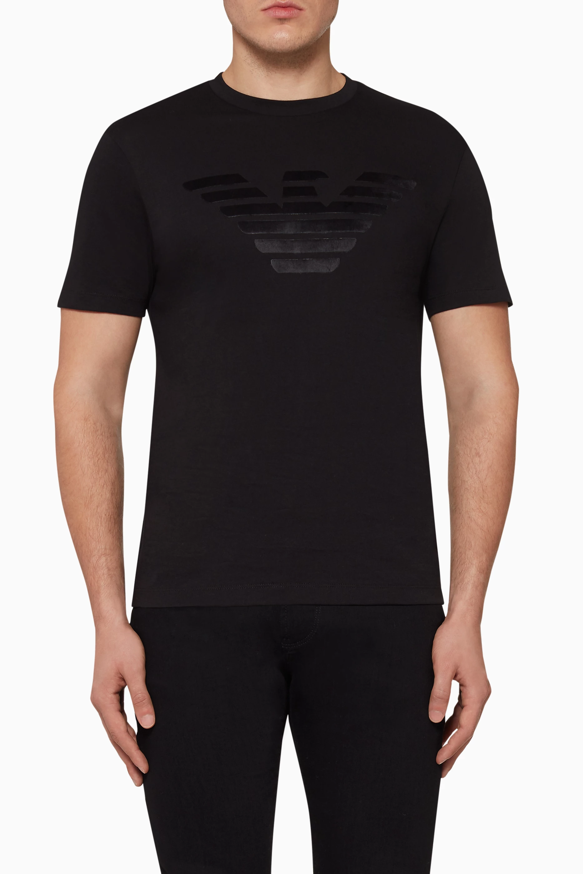 Buy Emporio Armani Black Flock Eagle Print T shirt for Men in UAE Ounass