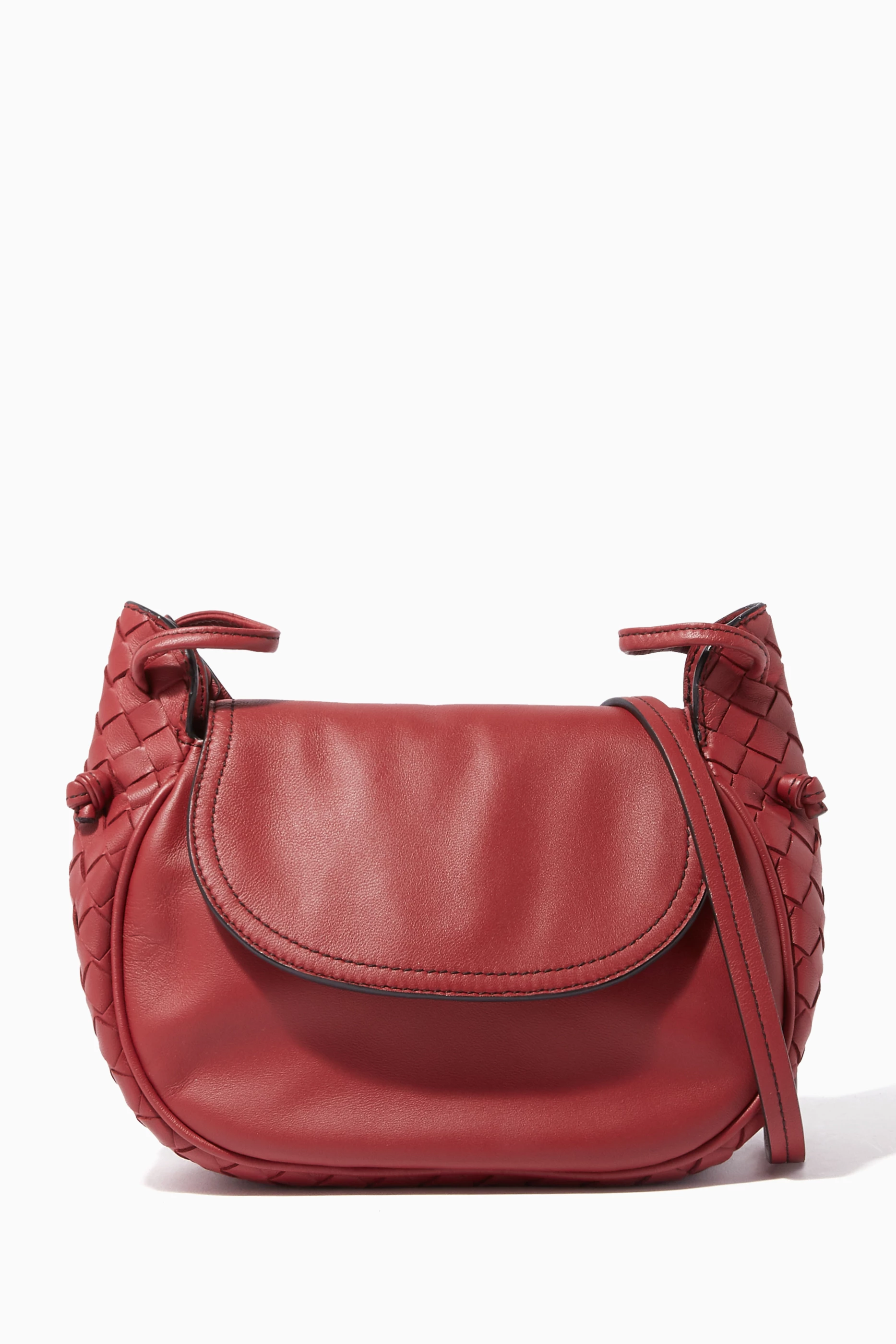 Buy Bottega Veneta Burgundy Nodini Leather Flap Bag for Women in