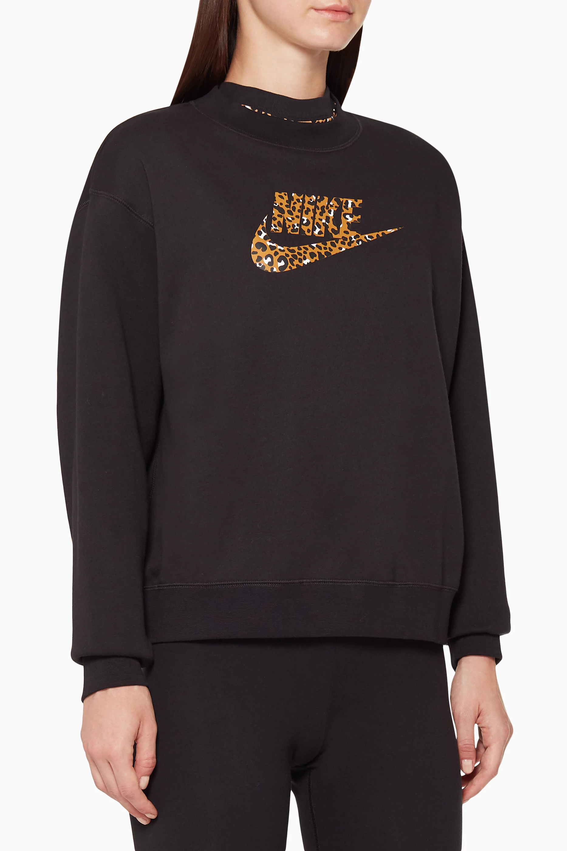 Buy Nike Black Leopard Print Logo Sweatshirt for Women in UAE
