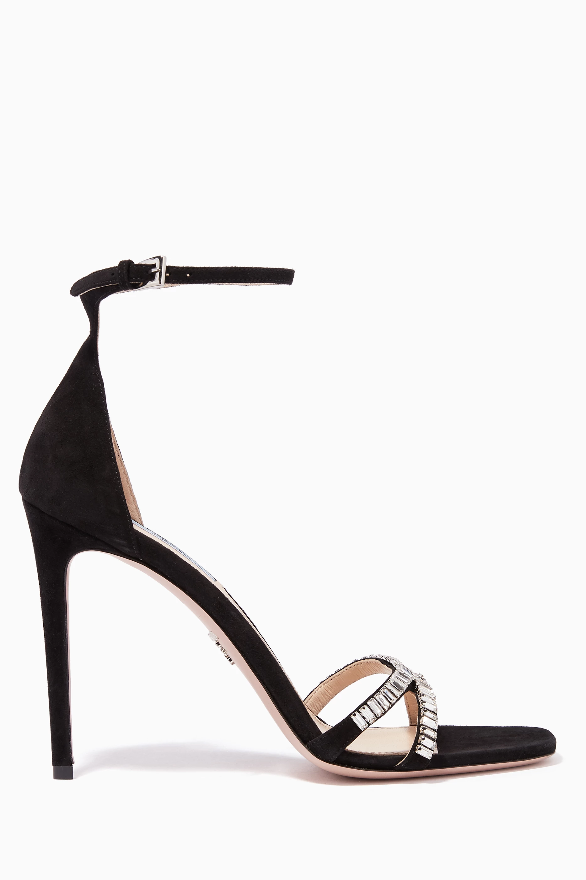 Buy Prada Black Crystal Embellished Suede Sandals for Women in UAE