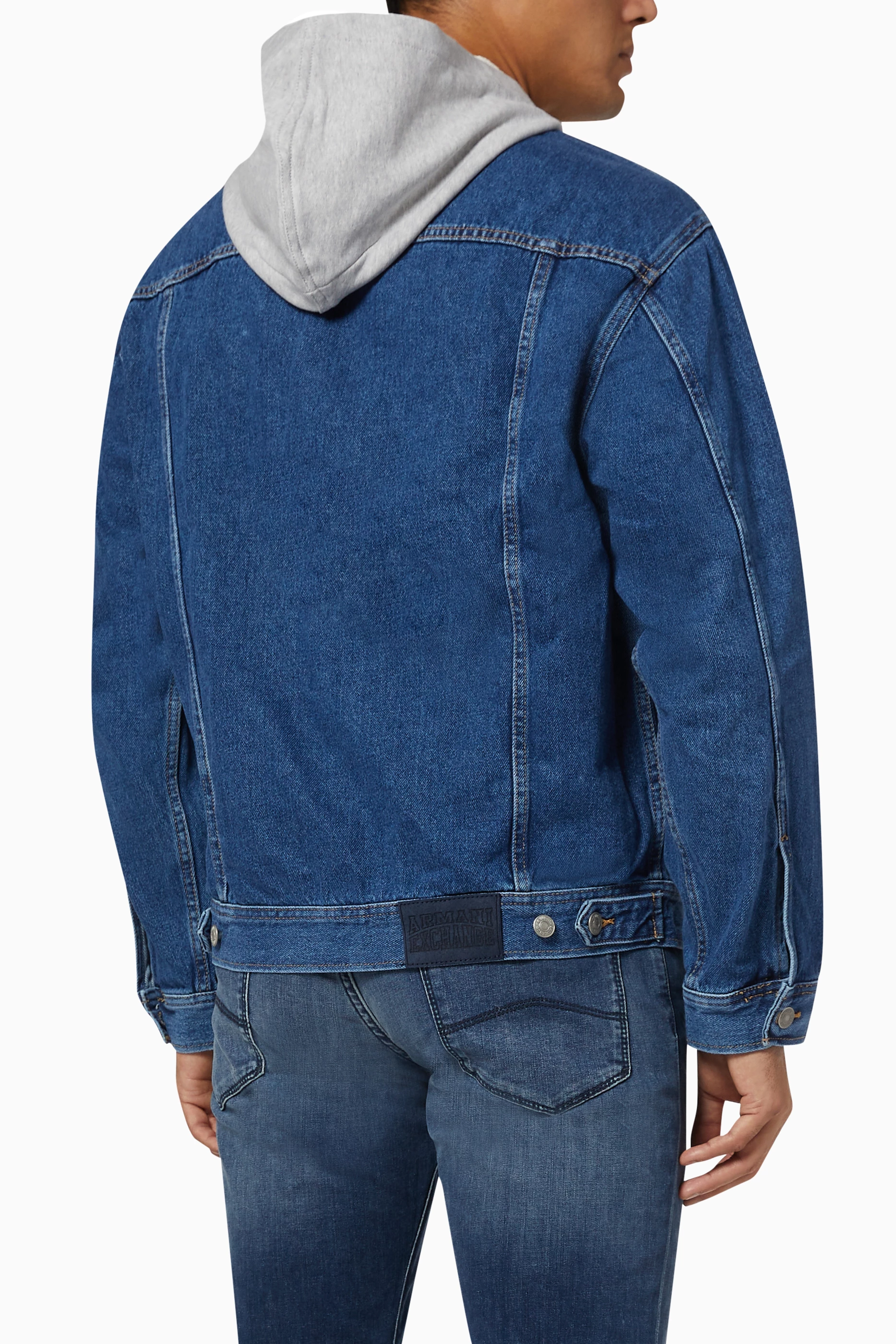 Blue hooded denim sales jacket