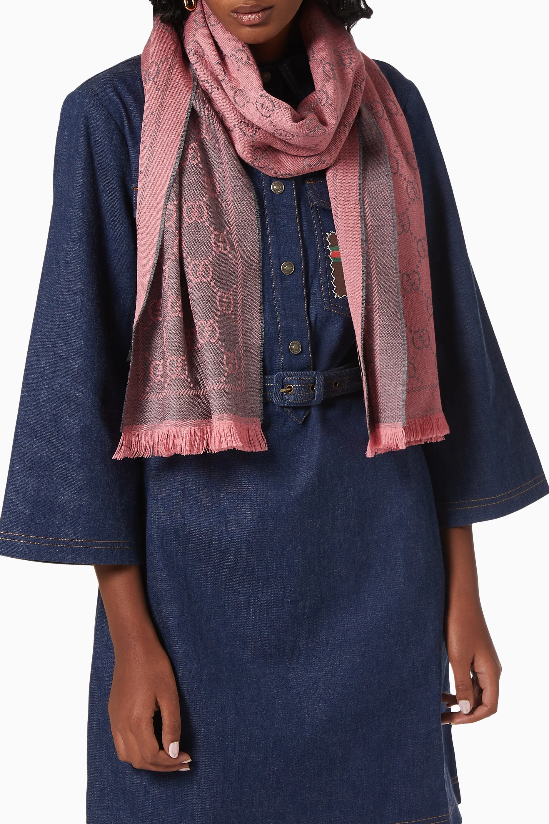 Buy Gucci Pink Scarf in GG Wool Jacquard for Women in UAE Ounass