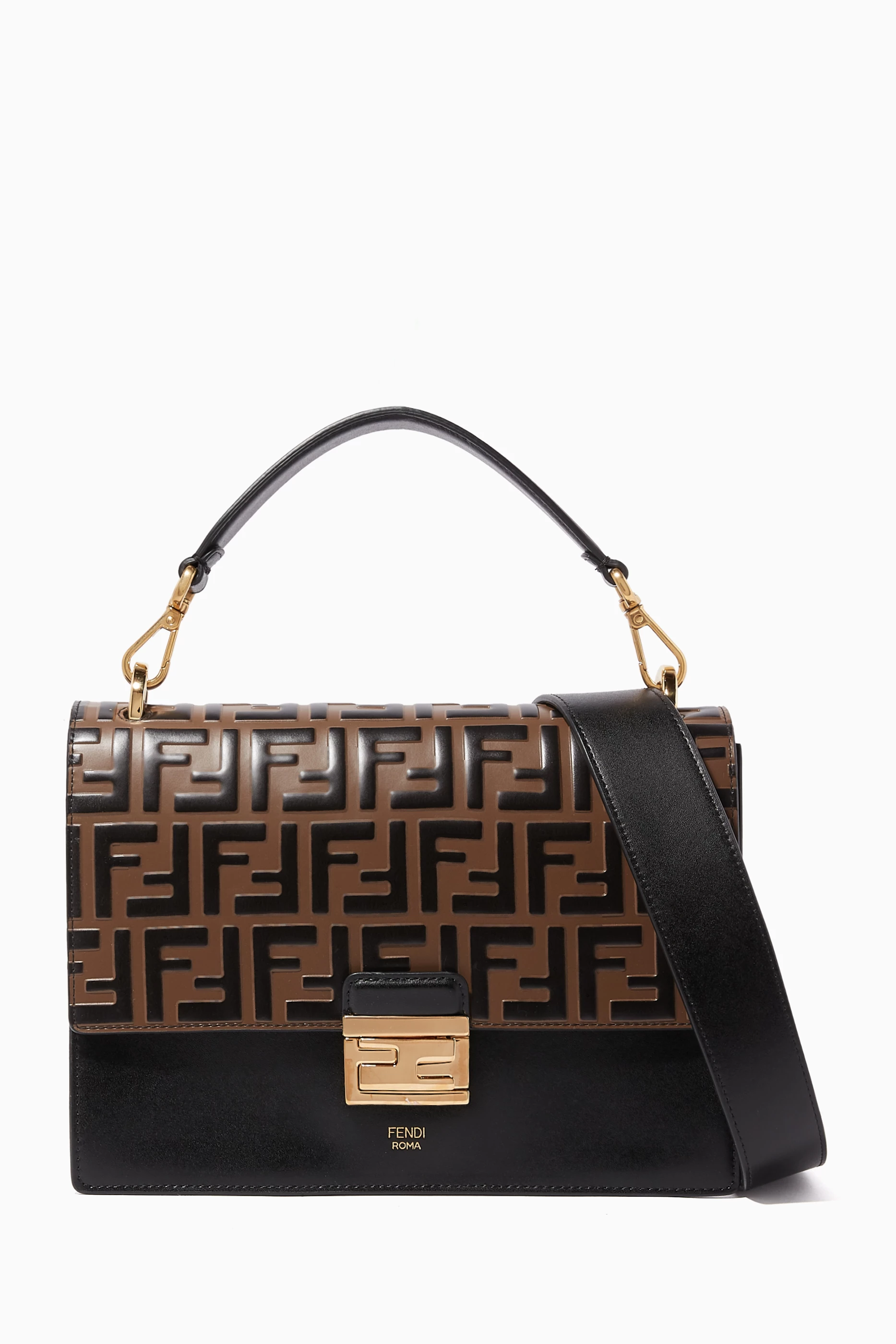 Fendi kan u leather shoulder sales bag