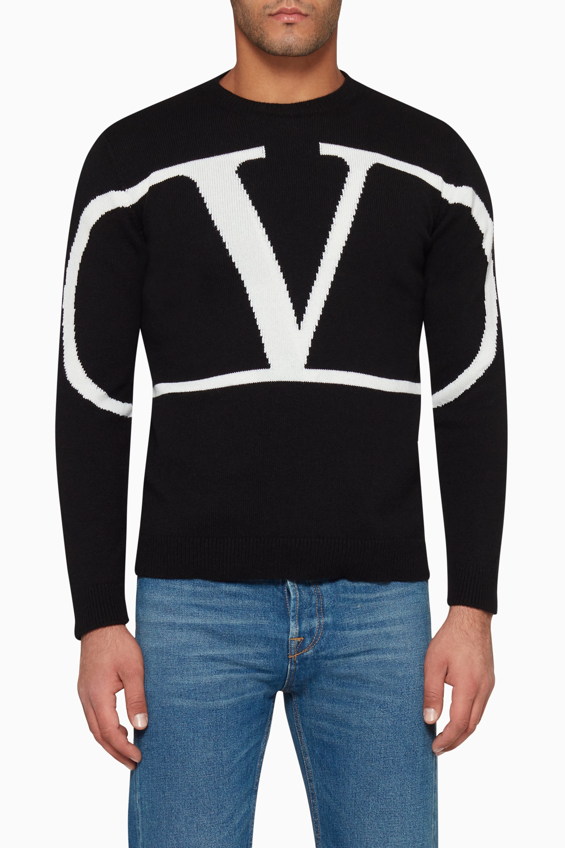 Buy Valentino Garavani Black V Logo Cashmere Sweater for Men in