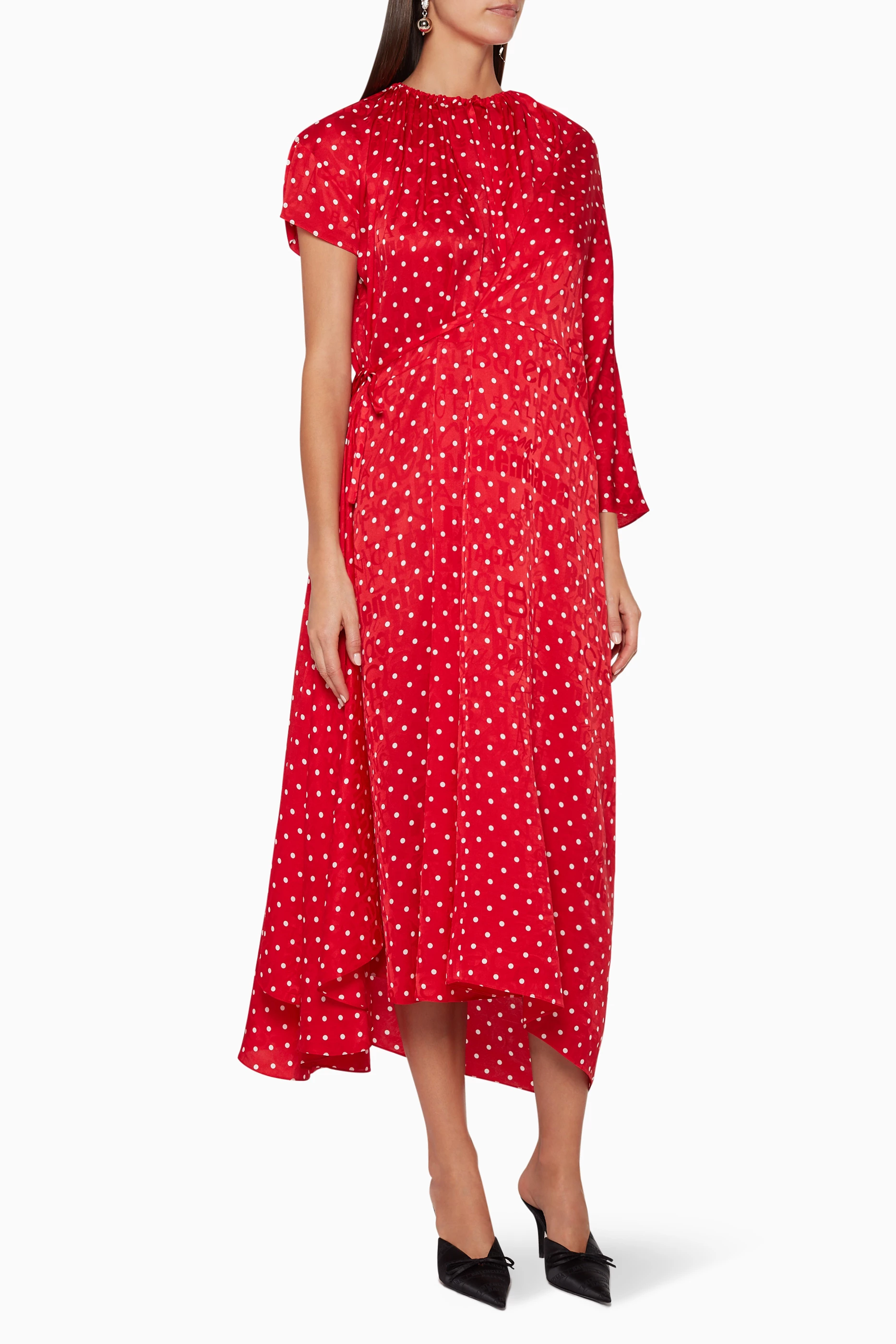 Buy Balenciaga Red Polka Dot Wrap Dress for Women in UAE Ounass