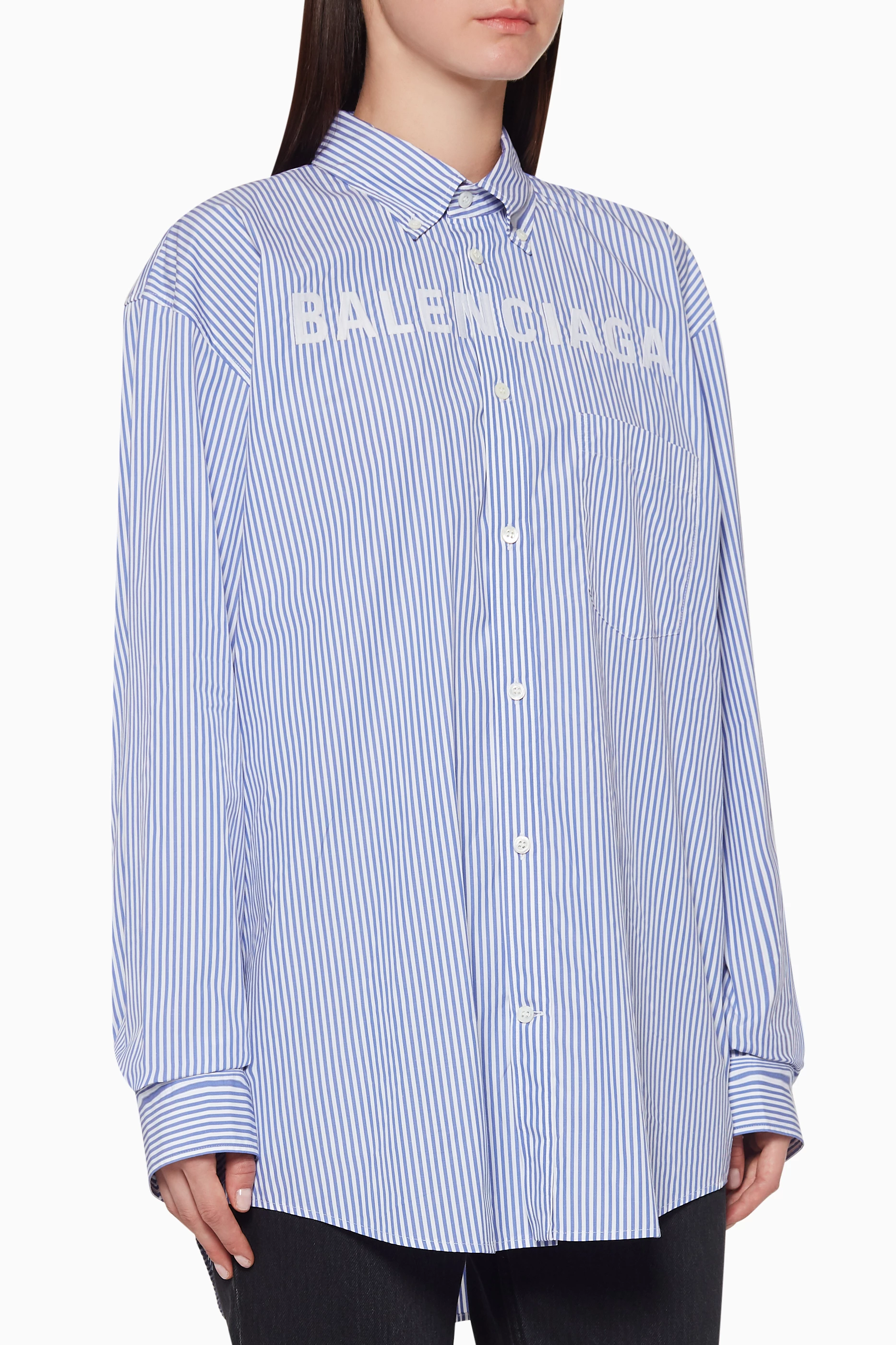 Balenciaga blue and 2025 white striped shirt