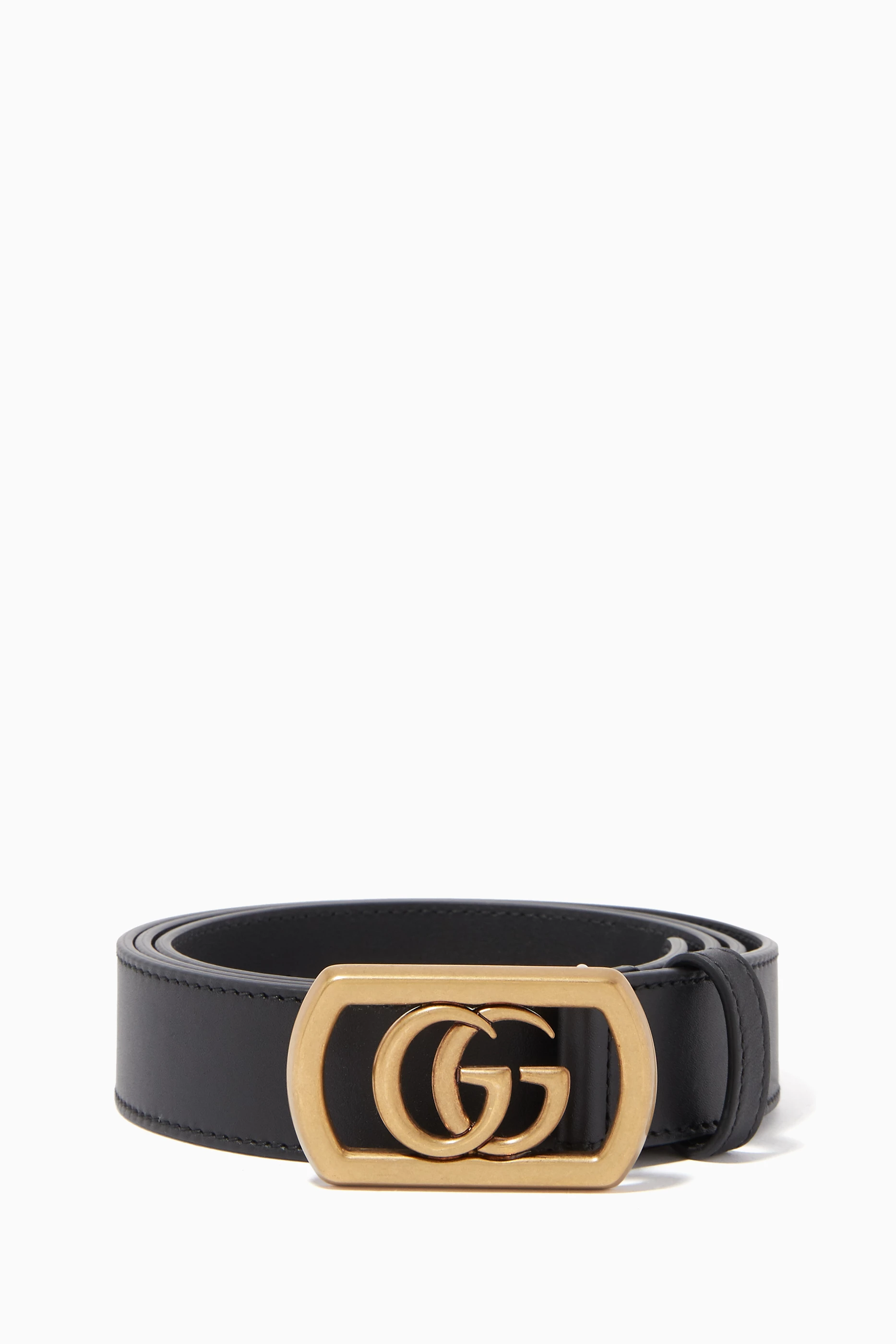 Buy Gucci Black Framed Double G Buckle Leather Belt for Men in UAE Ounass