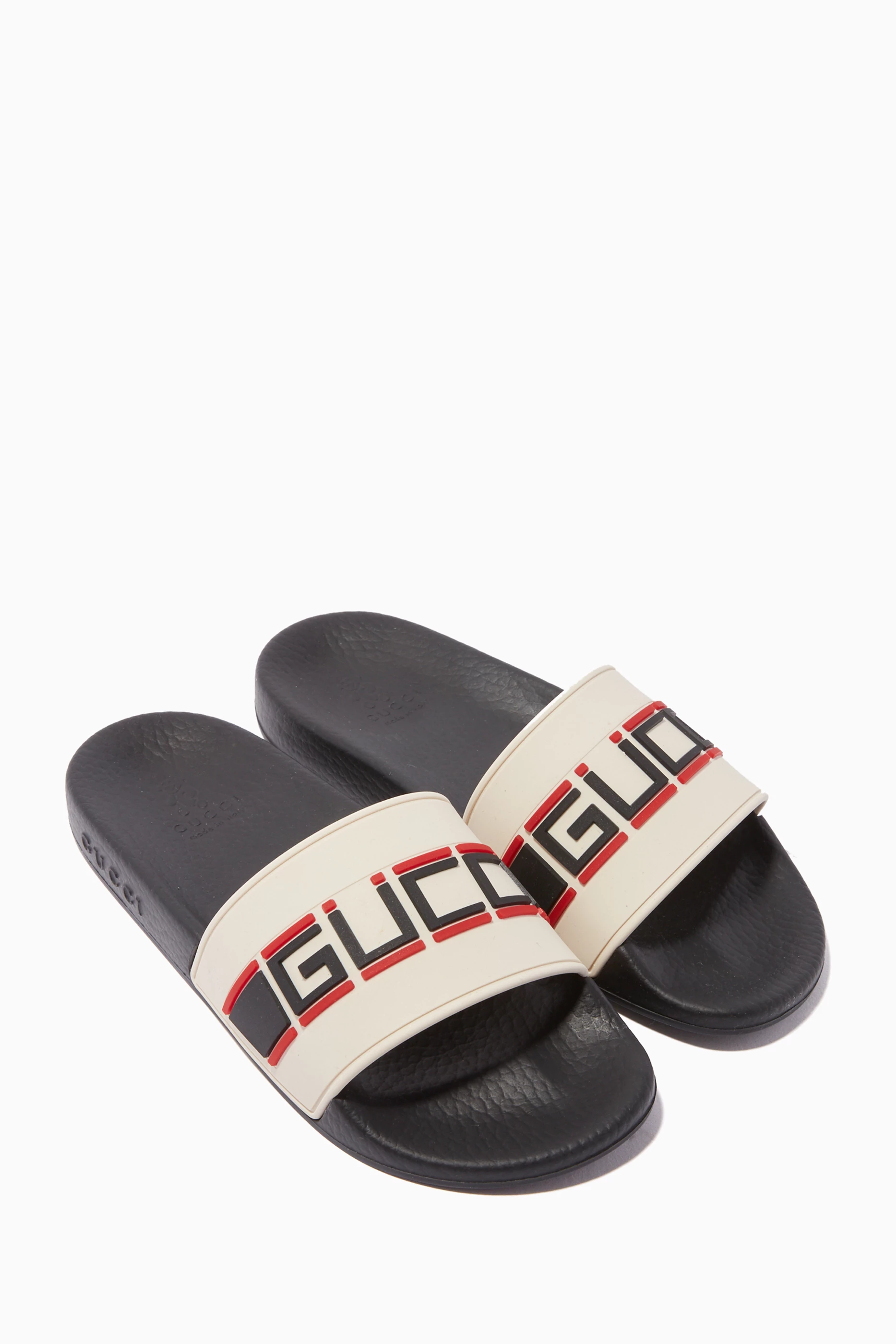Buy Gucci White Logo Stripe Rubber Slide Sandals for Boys in UAE