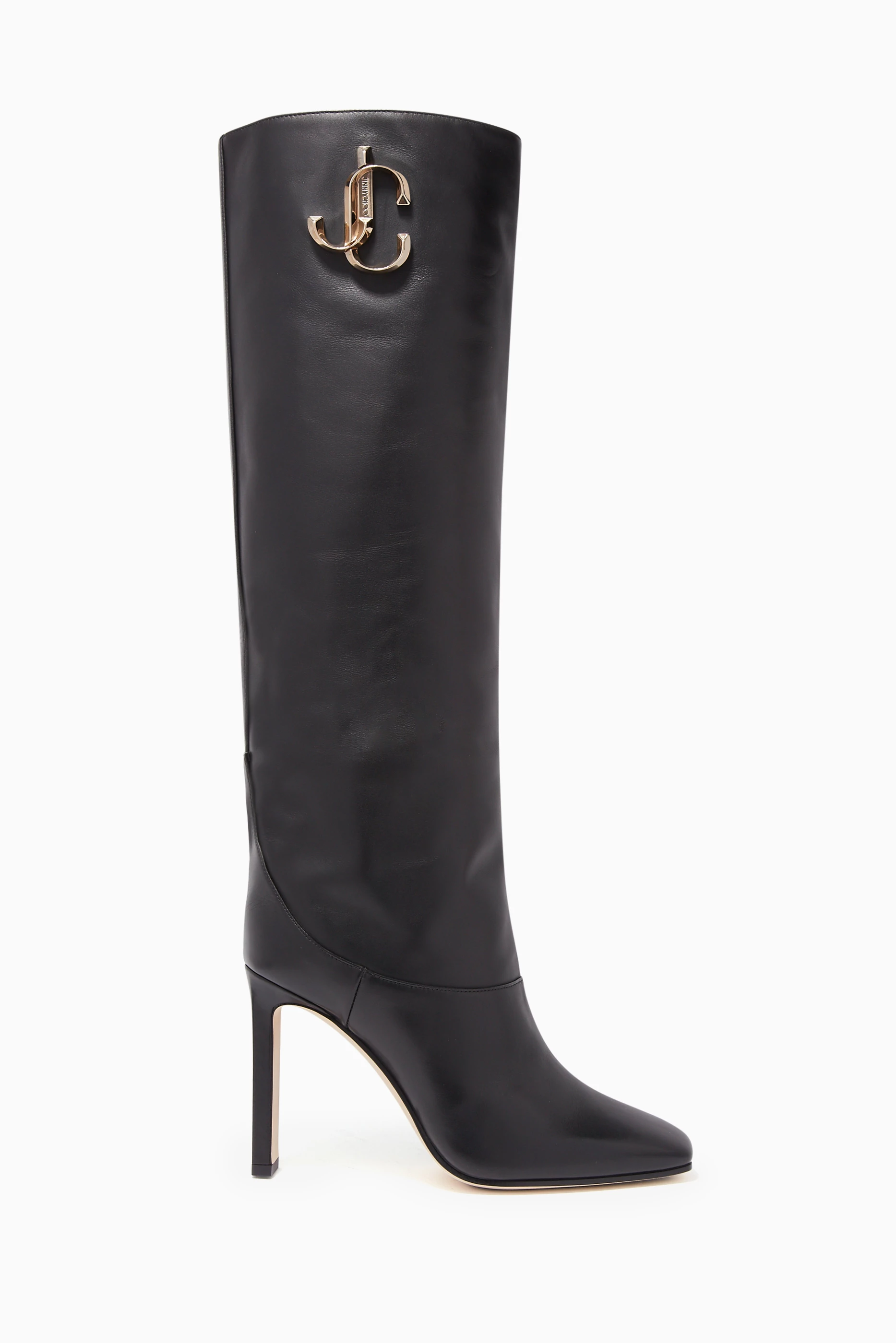 Buy Jimmy Choo Black Mahesa 100 Calf Leather Knee High Boots for