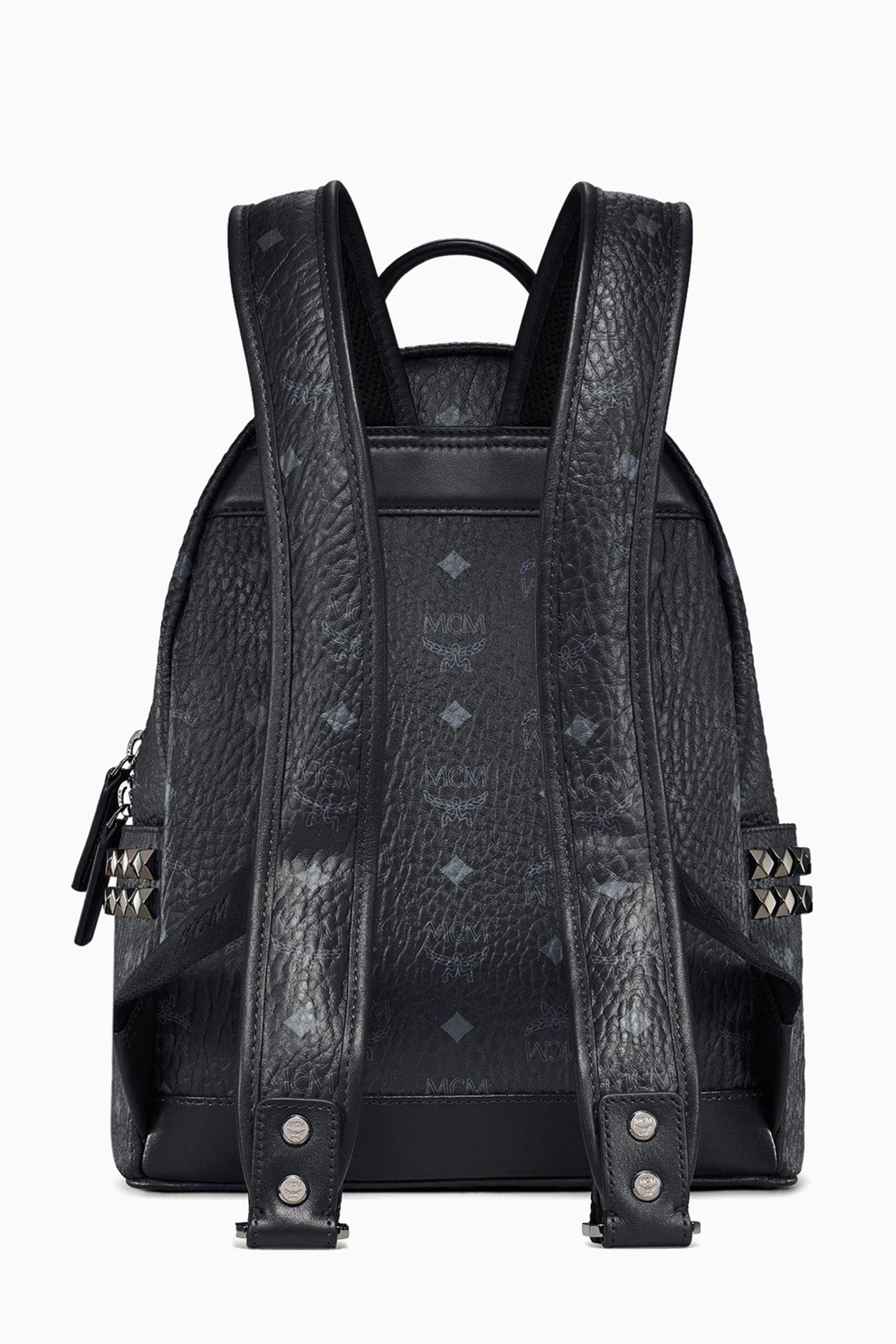 Buy MCM Black Stark Side Studs Backpack in Visetos for Women in