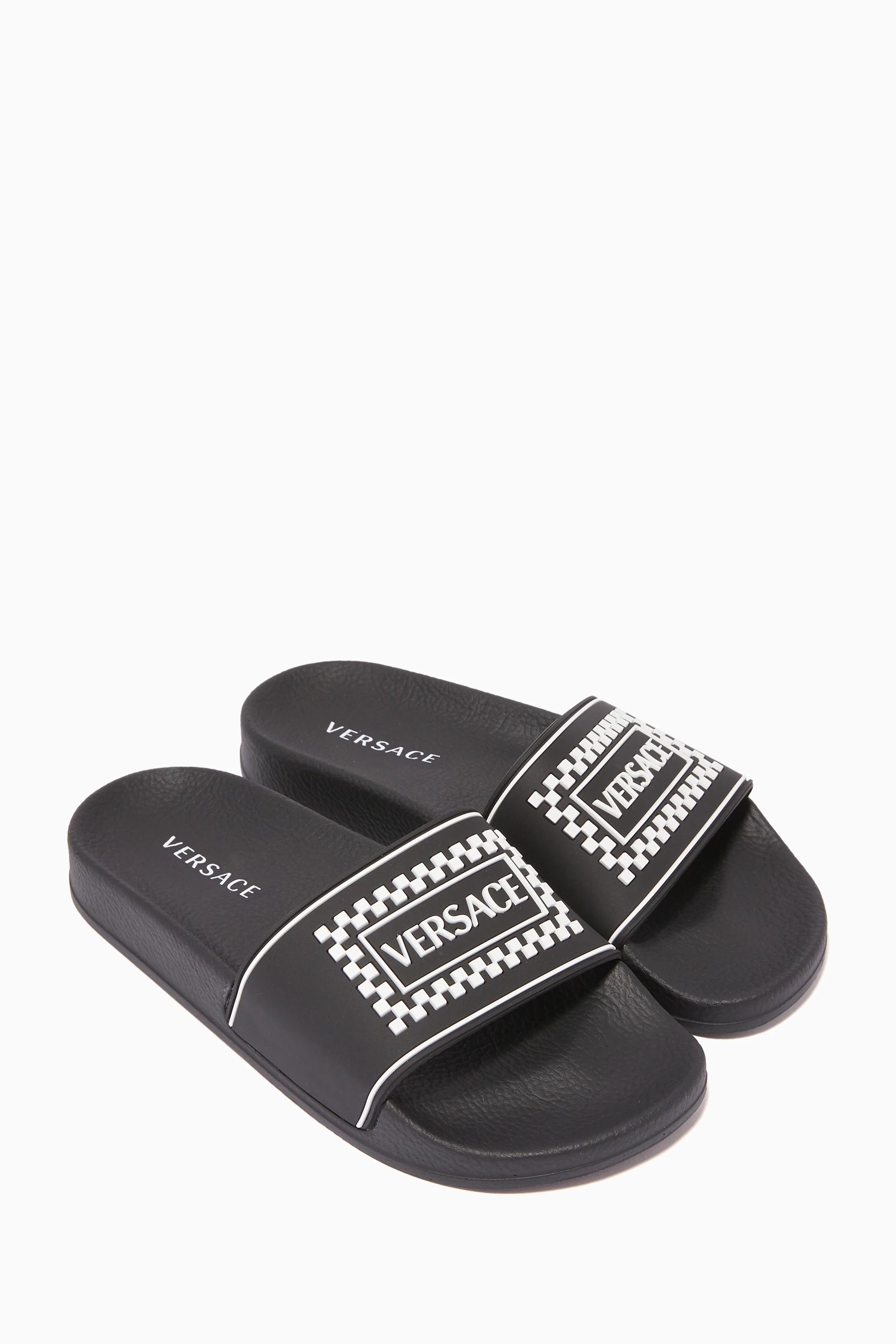 Buy Versace Black Classic Logo Slides for Boys in UAE Ounass