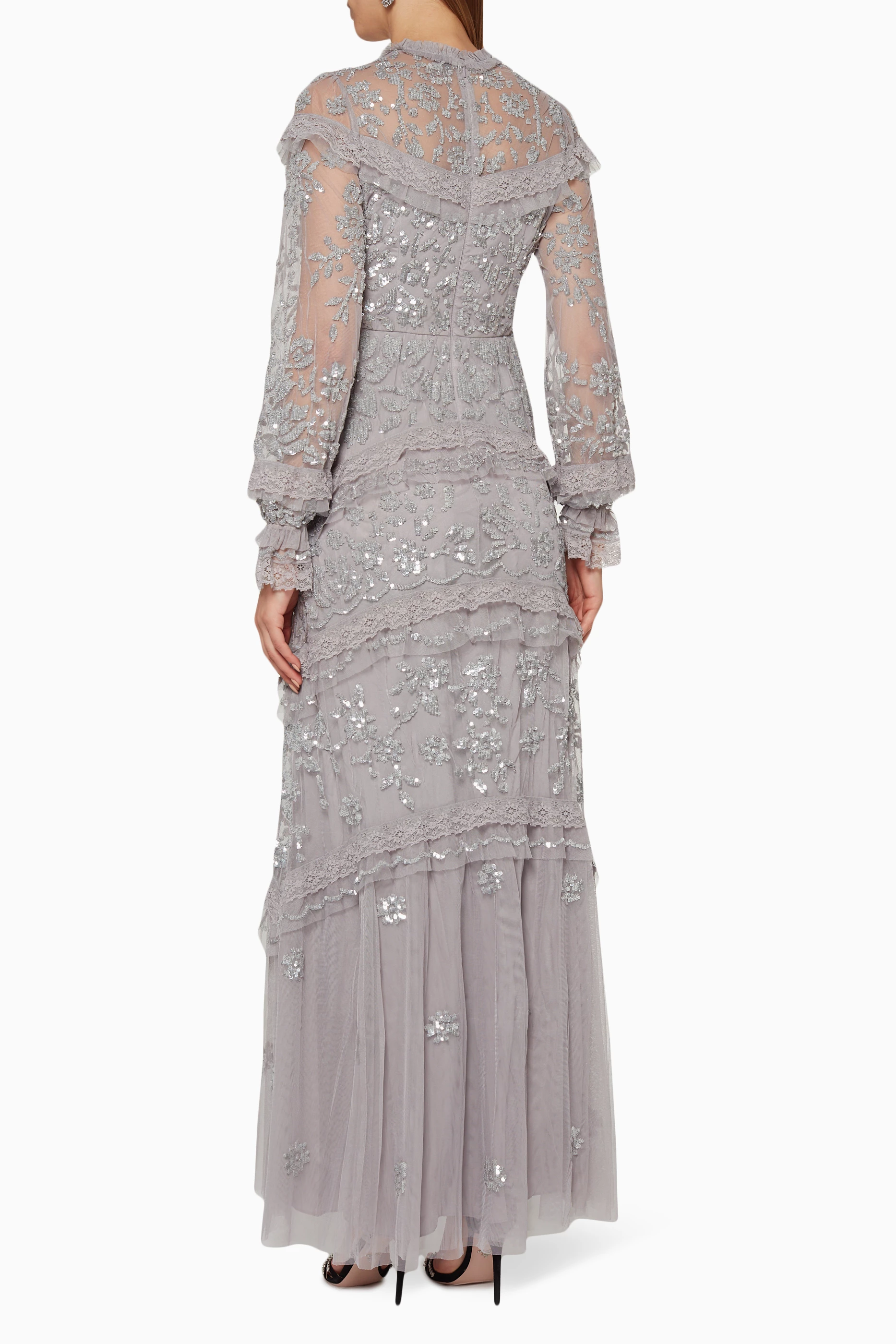 Buy Needle Thread Grey Ava Embellished Tulle Gown for Women in UAE Ounass