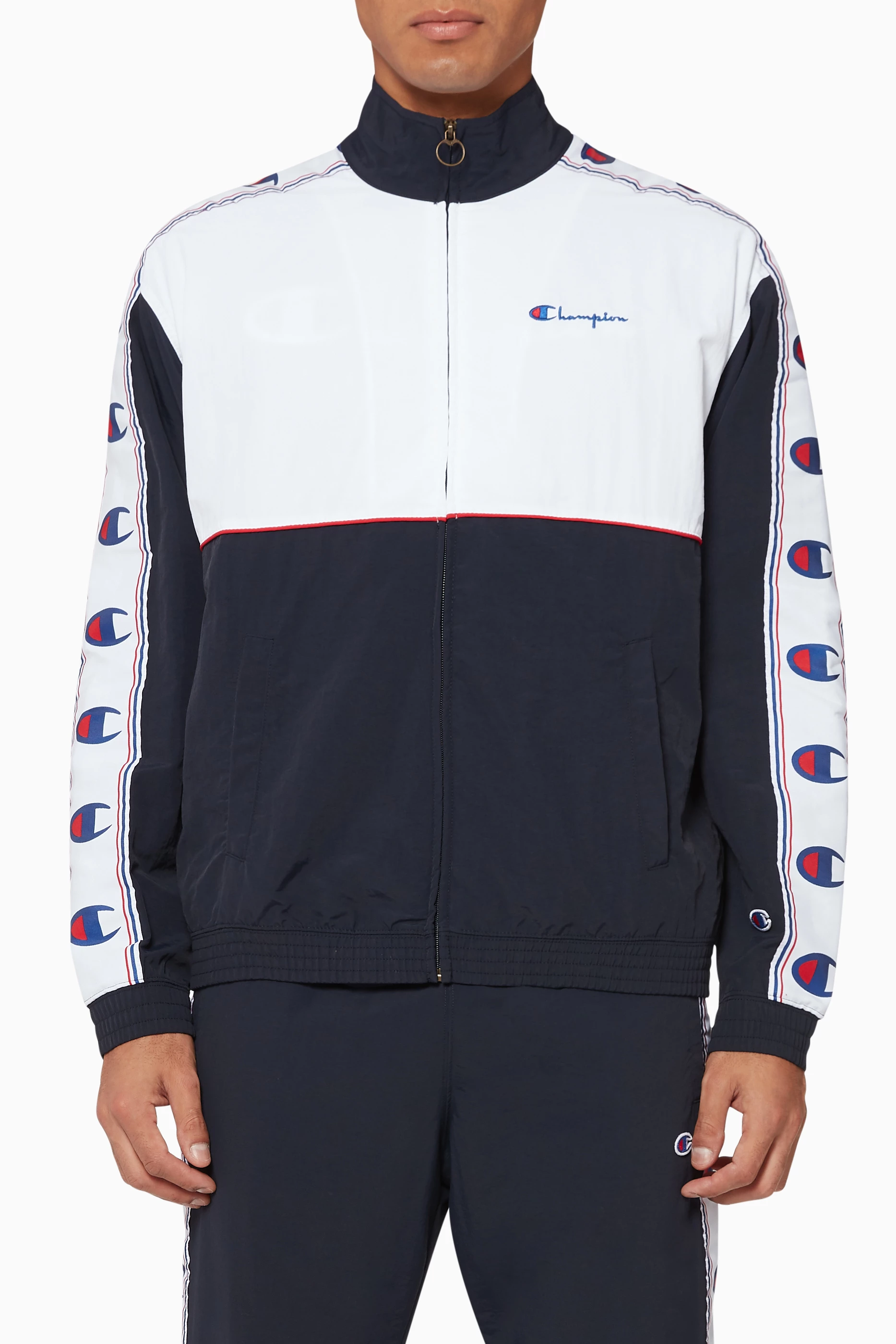 Buy Champion Blue Colour Block Logo Tape Track Jacket for Men in