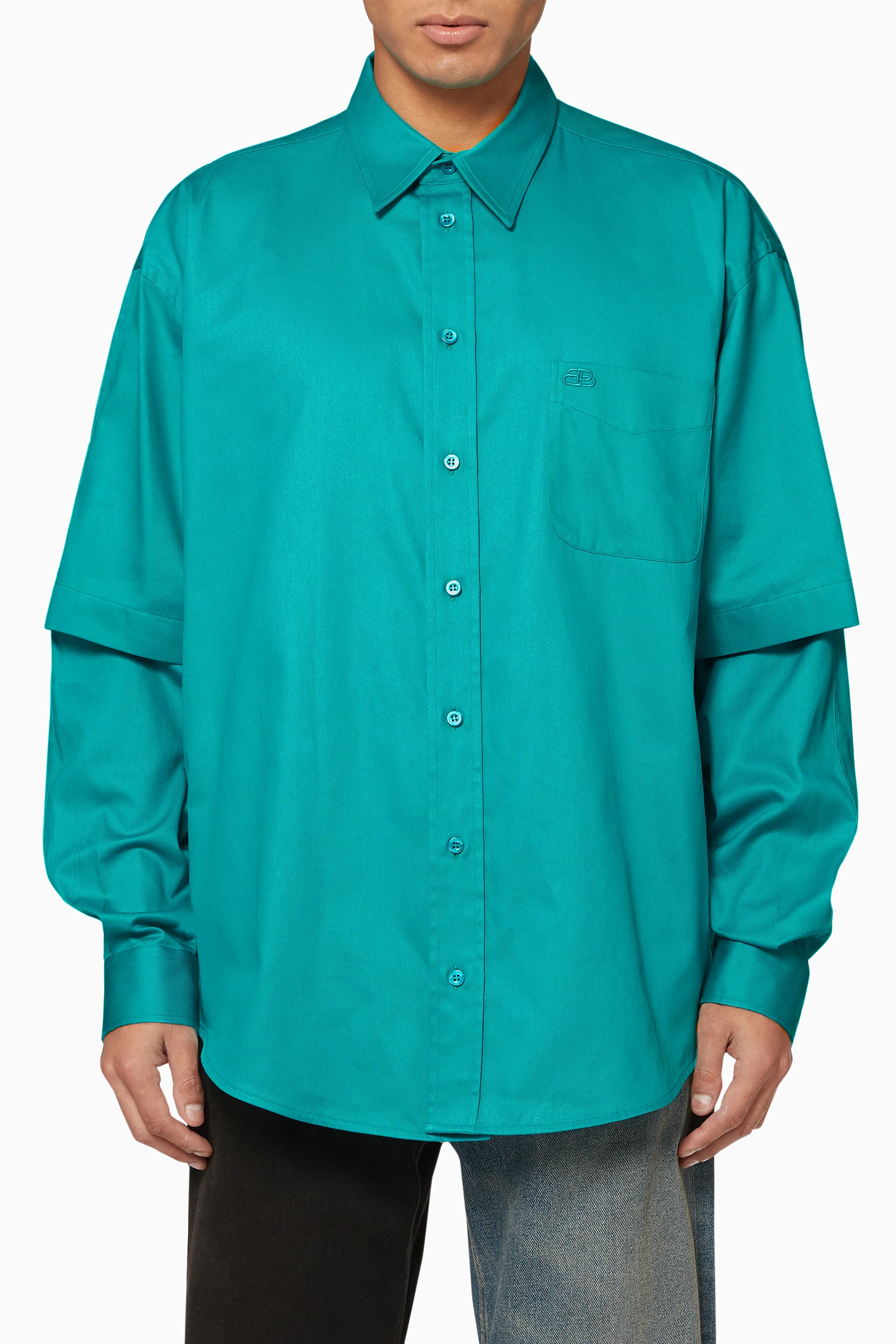 Buy Balenciaga Blue Double Sleeve Cotton Shirt for Men in UAE Ounass