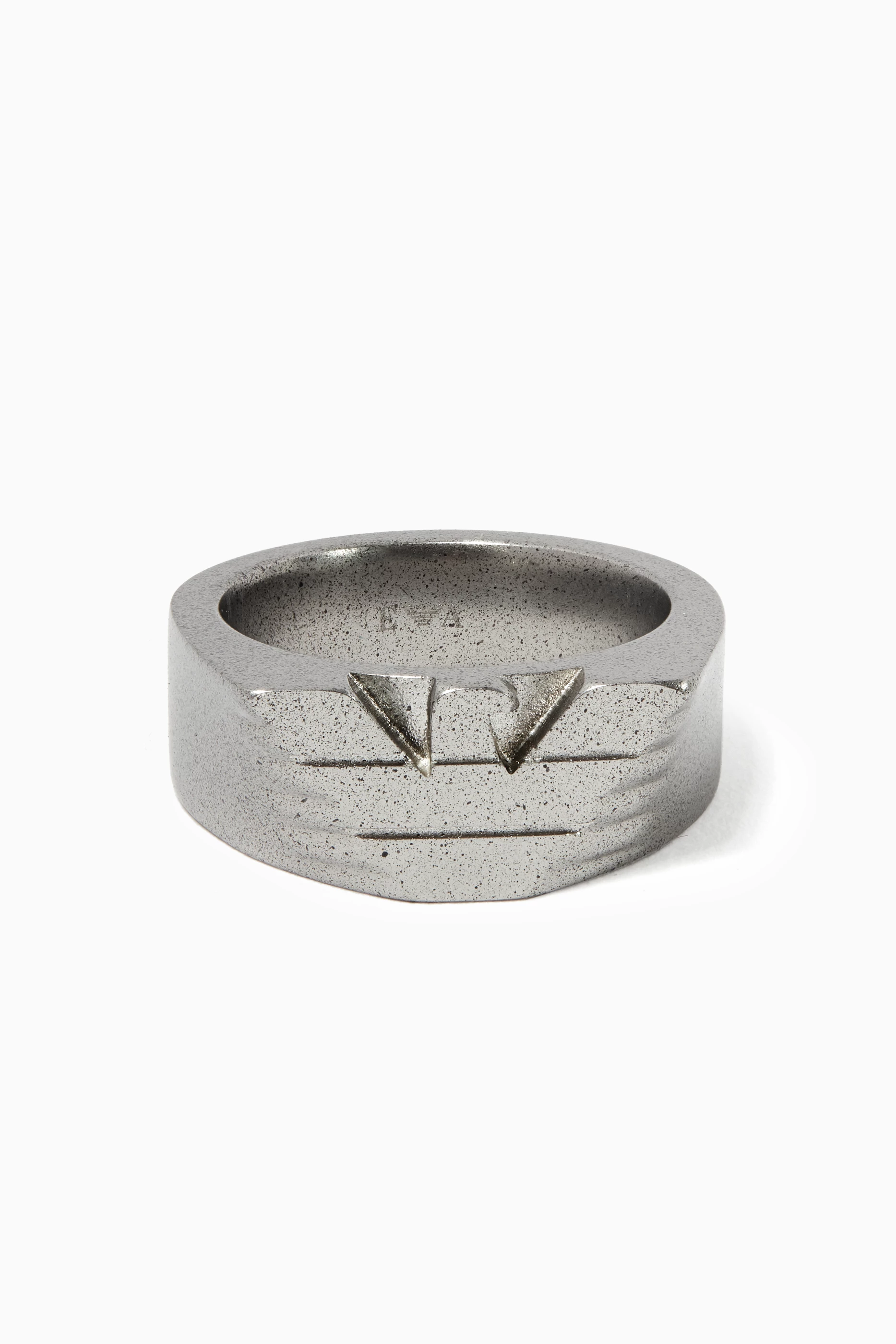 Buy Emporio Armani Silver Signature Matte Stainless Steel Ring for