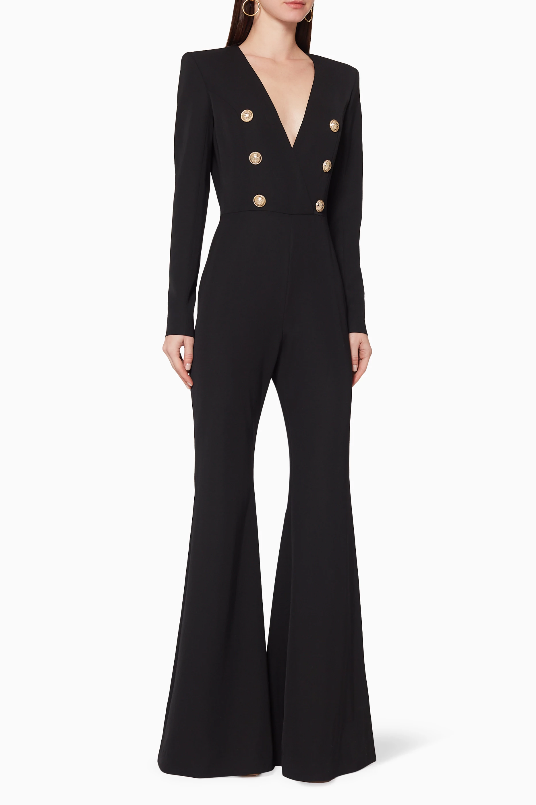 Buy Balmain Black Button Embellished Flared Leg Jumpsuit for Women in UAE Ounass