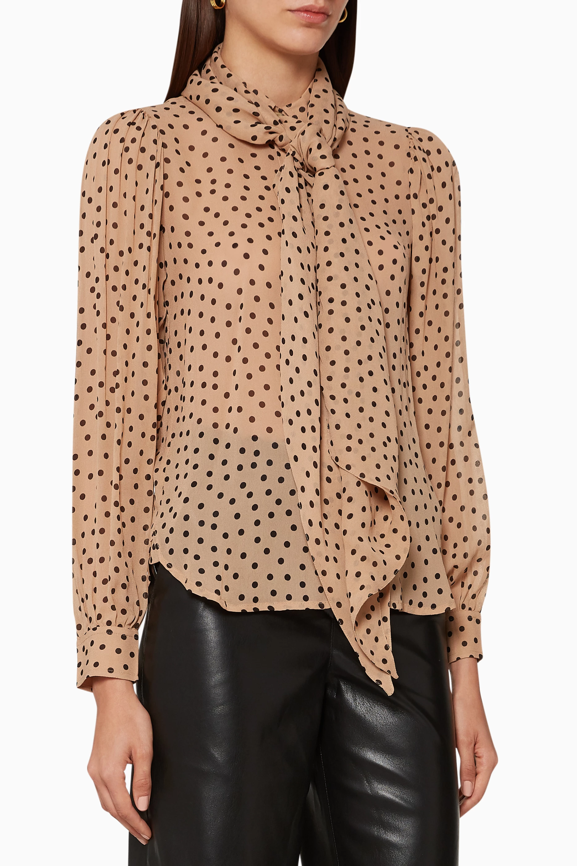 Buy Ganni Neutral Dotted Georgette Blouse for Women in UAE Ounass