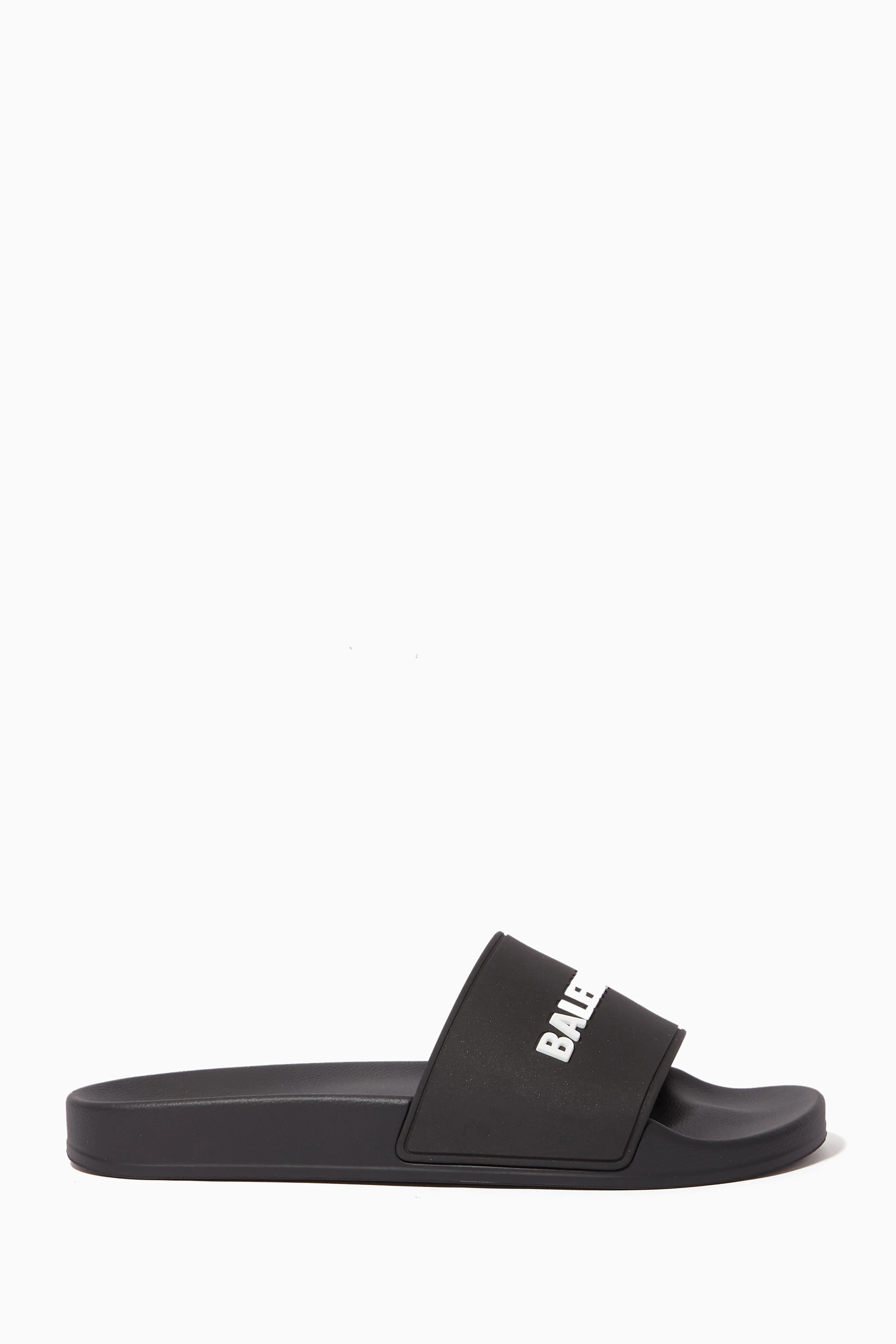 Buy Balenciaga Black Piscine 3D Logo Rubber Slide Sandals for