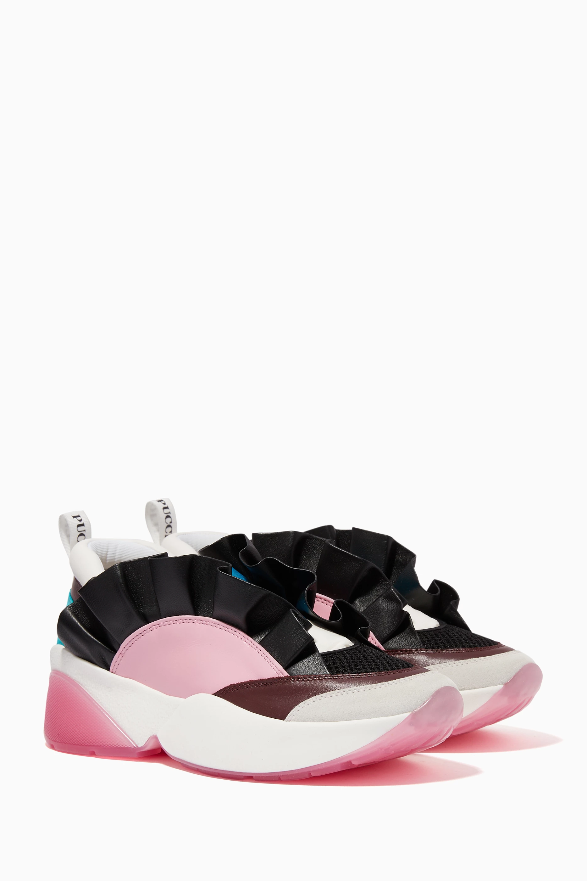 Buy Emilio Pucci Black Ruffle Leather Sneakers for Women in UAE Ounass