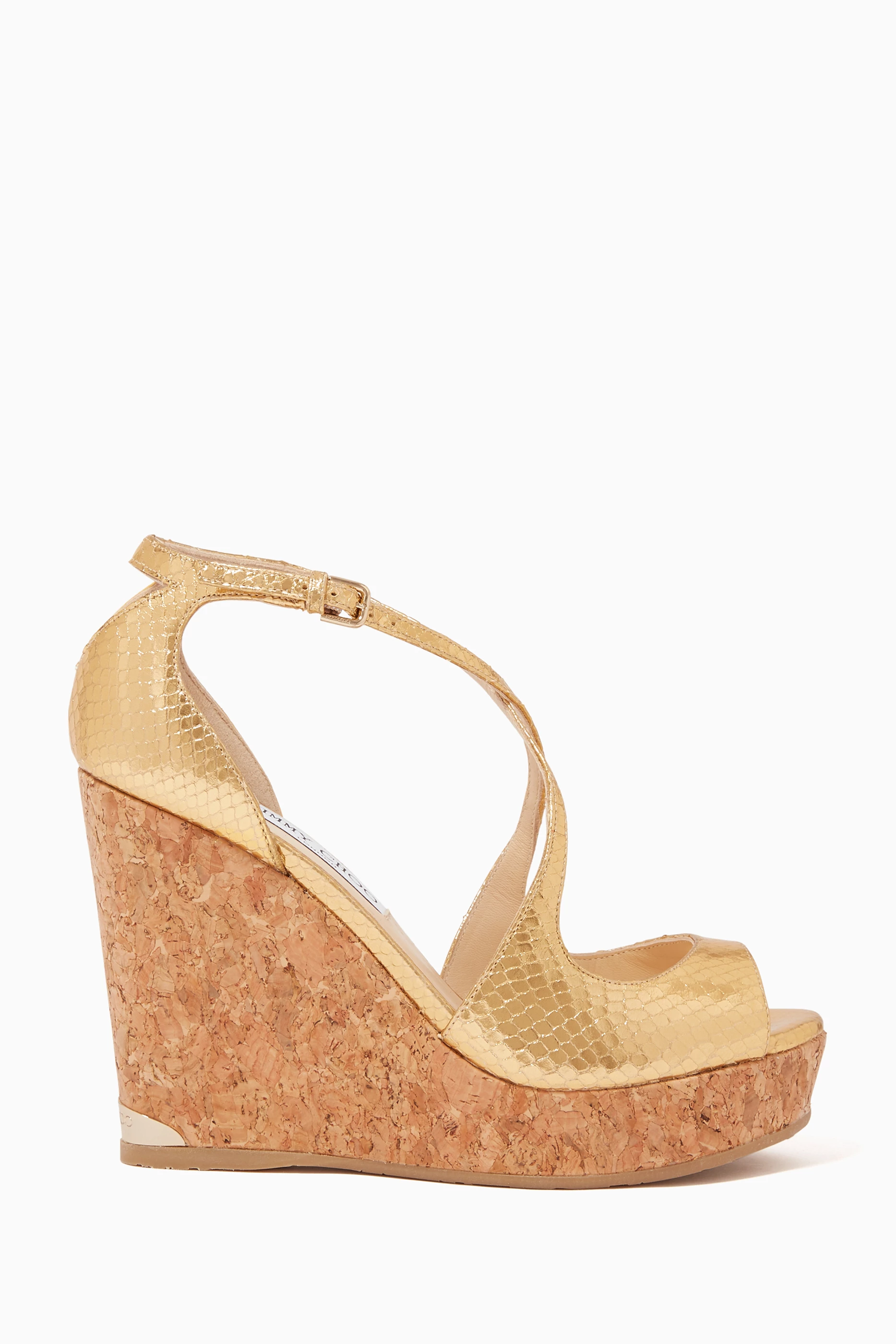 Buy Jimmy Choo Gold Dakota 120 Snakeskin Effect Wedge Sandals for