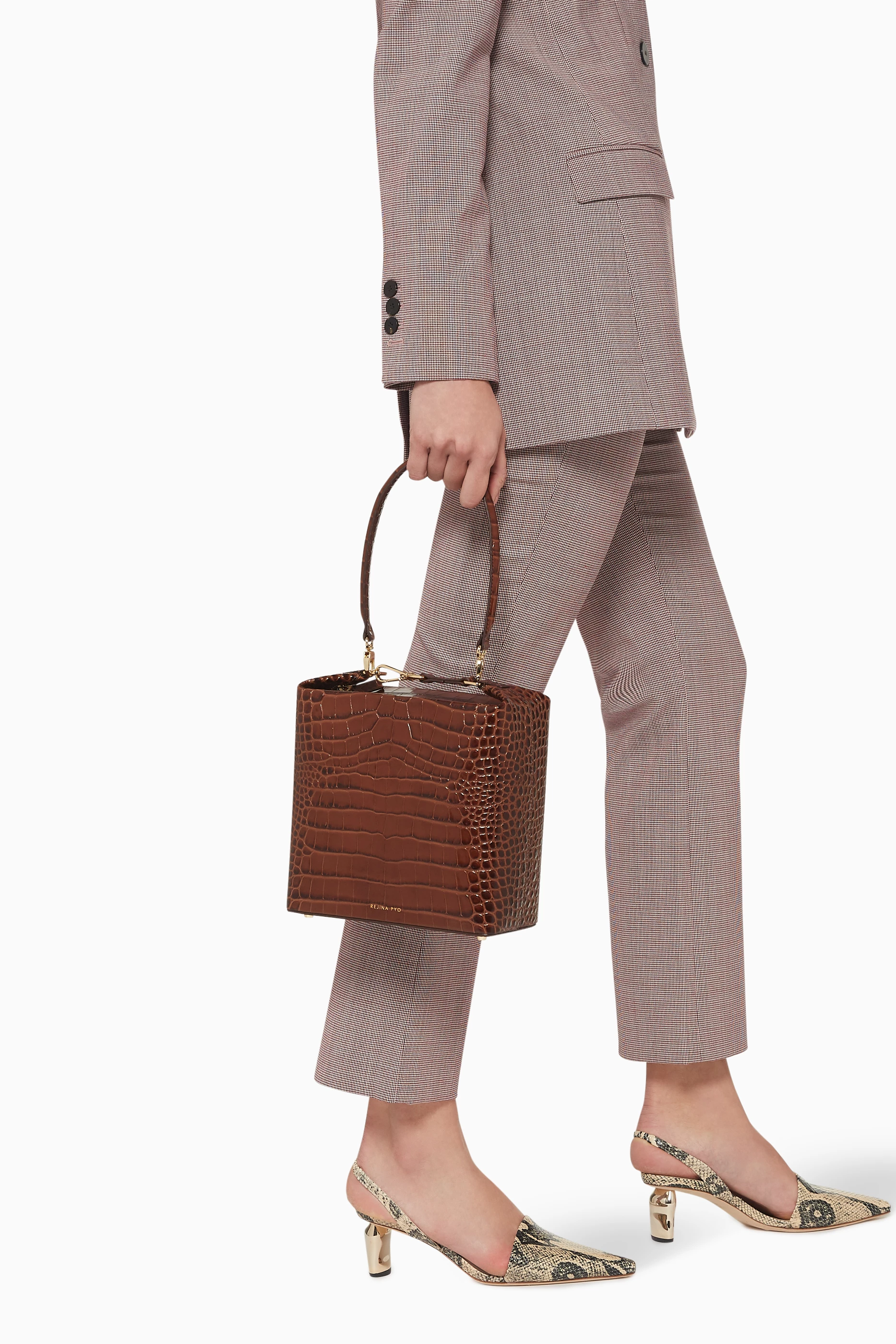 Buy REJINA PYO Brown Lucie Crocodile Embossed Leather Bag for