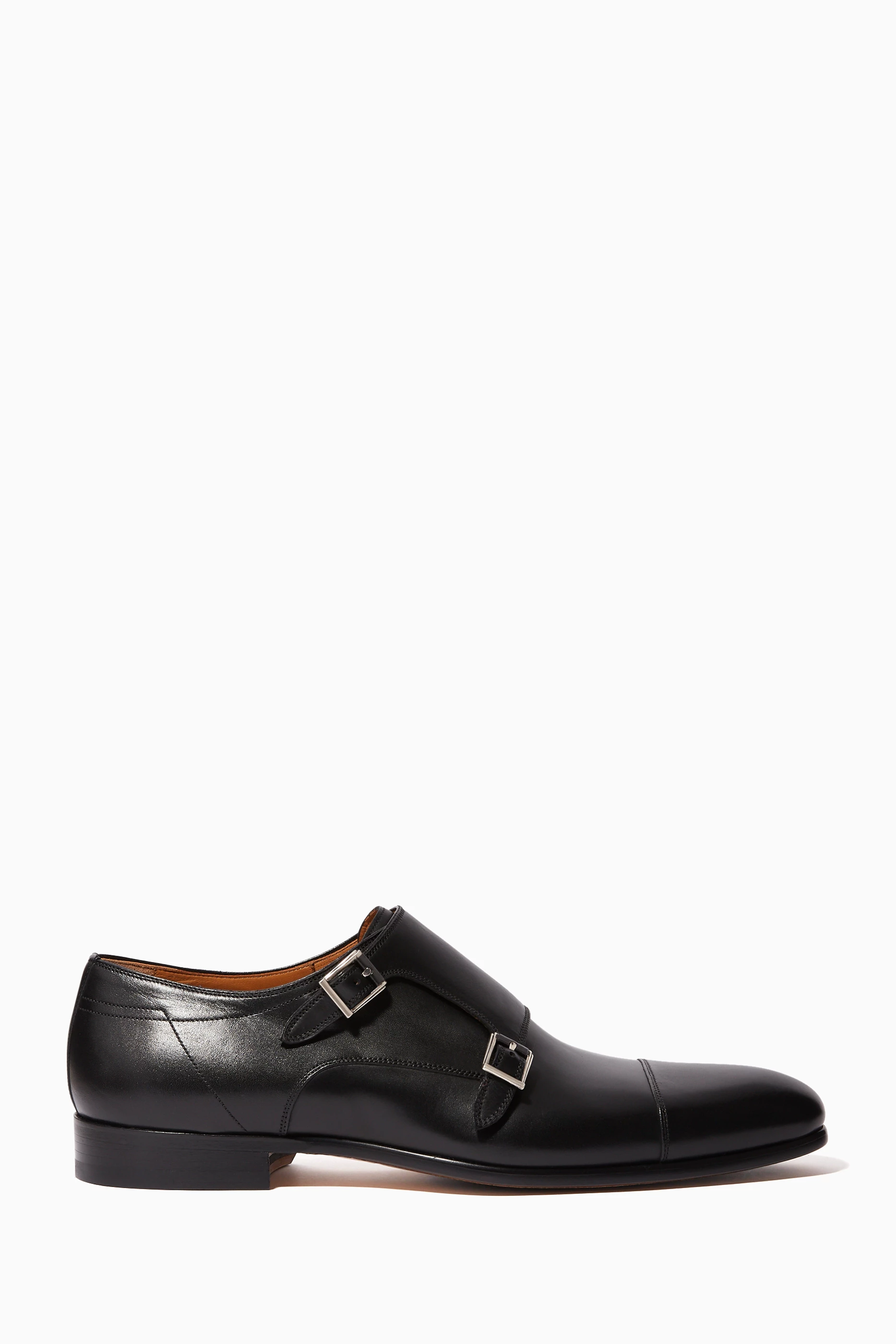 Buy Magnanni Black Flex Double Monk Strap Leather Shoes for Men in