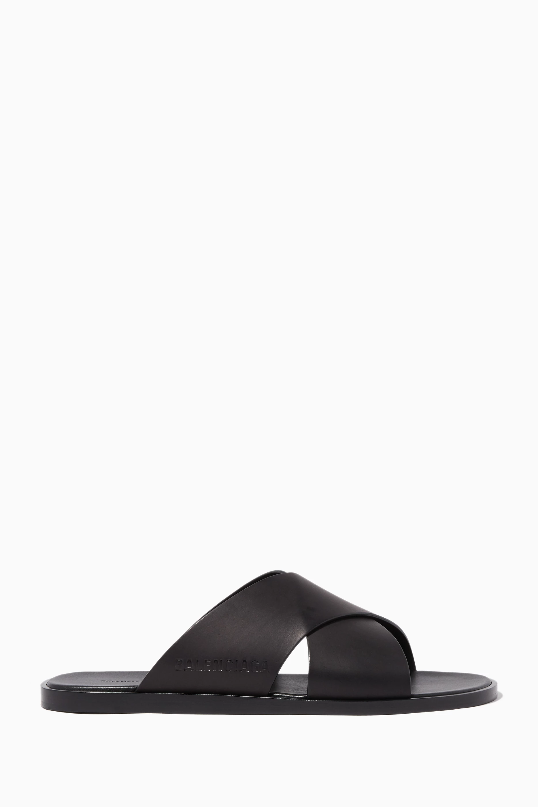 Buy Balenciaga Black Cross Over Leather Slides for Men in UAE Ounass