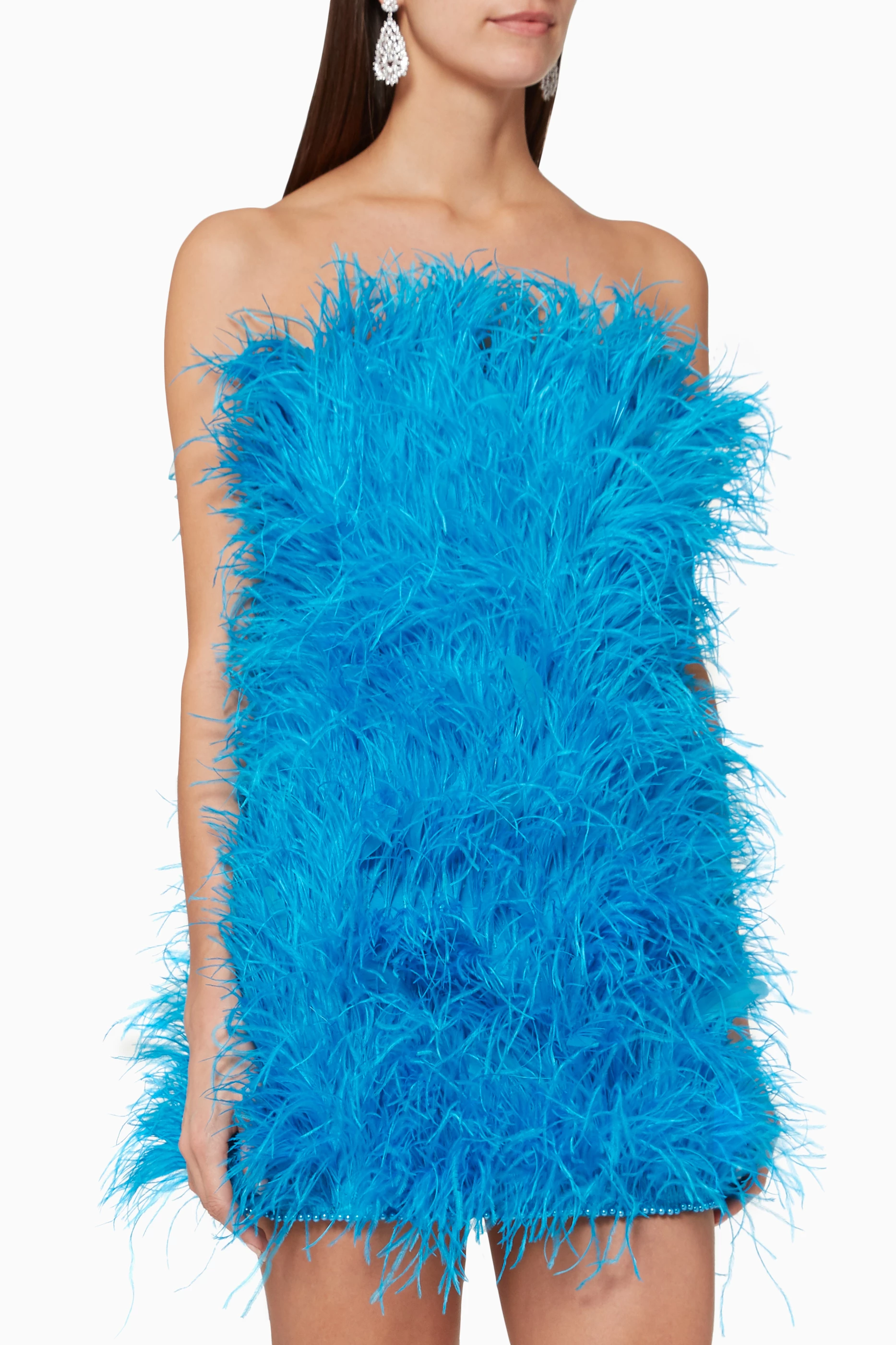 Buy The Attico Blue Mini Feather Dress for Women in UAE Ounass