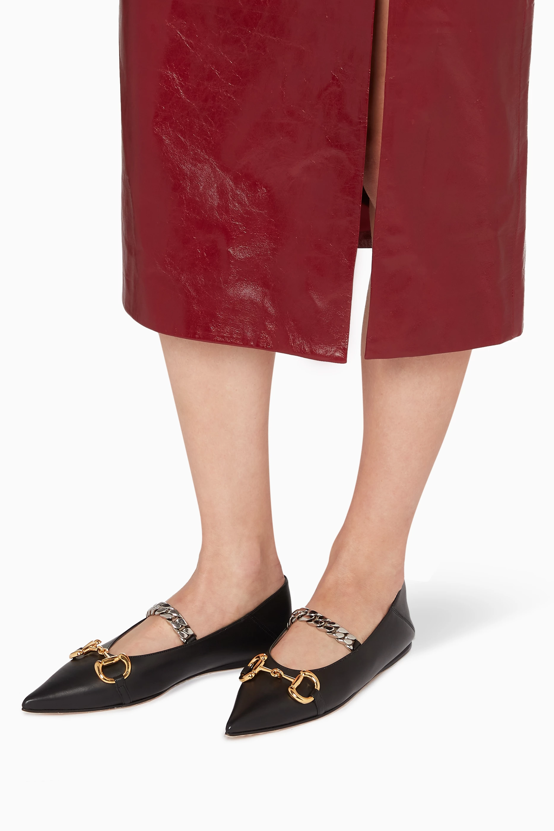 Buy Gucci Black Horsebit Leather Collapsable Ballet Flat for Women