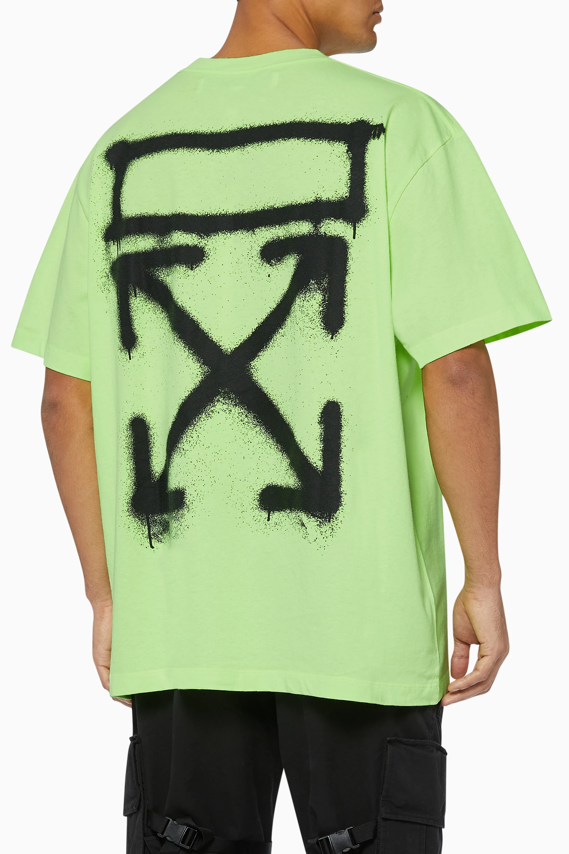 Buy Off White Yellow Spray Paint Print T Shirt for Men in UAE Ounass