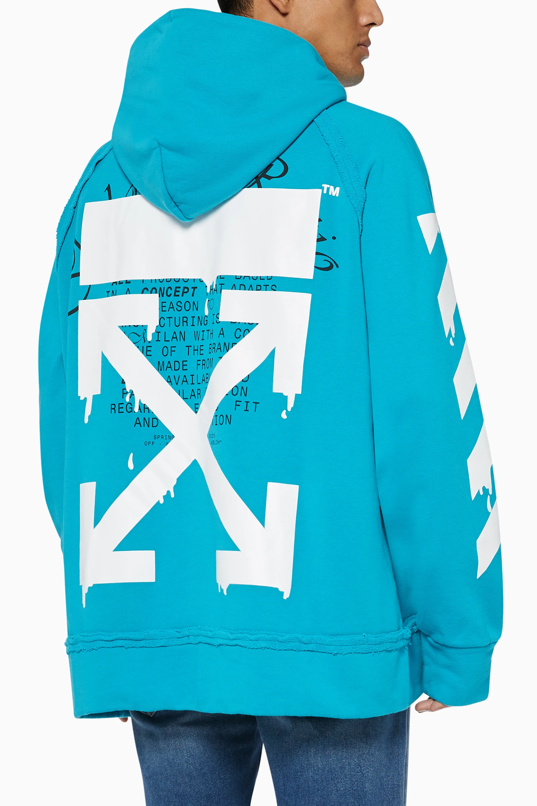Buy Off White Blue Dripping Paint Print Hoodie for Men in UAE Ounass