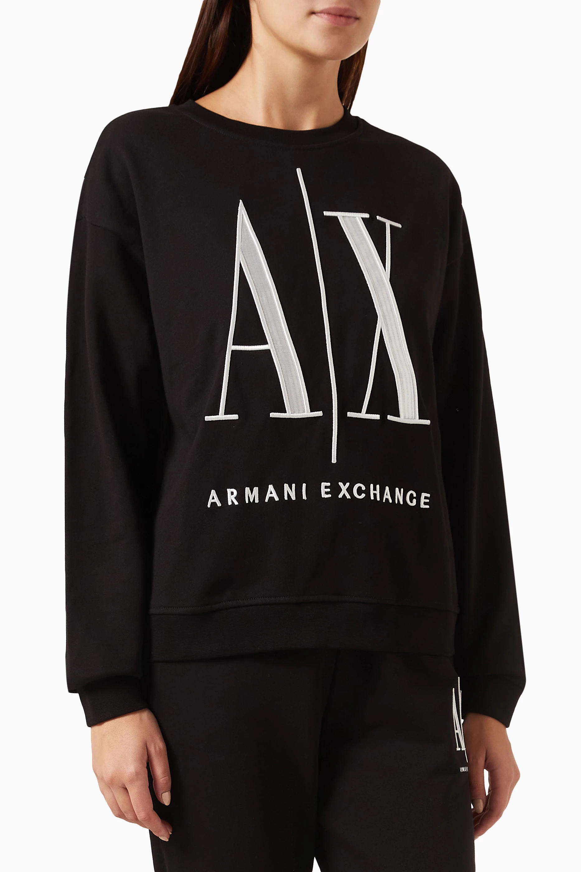 Buy Armani Exchange Black A X Sweatshirt in Cotton for Women in