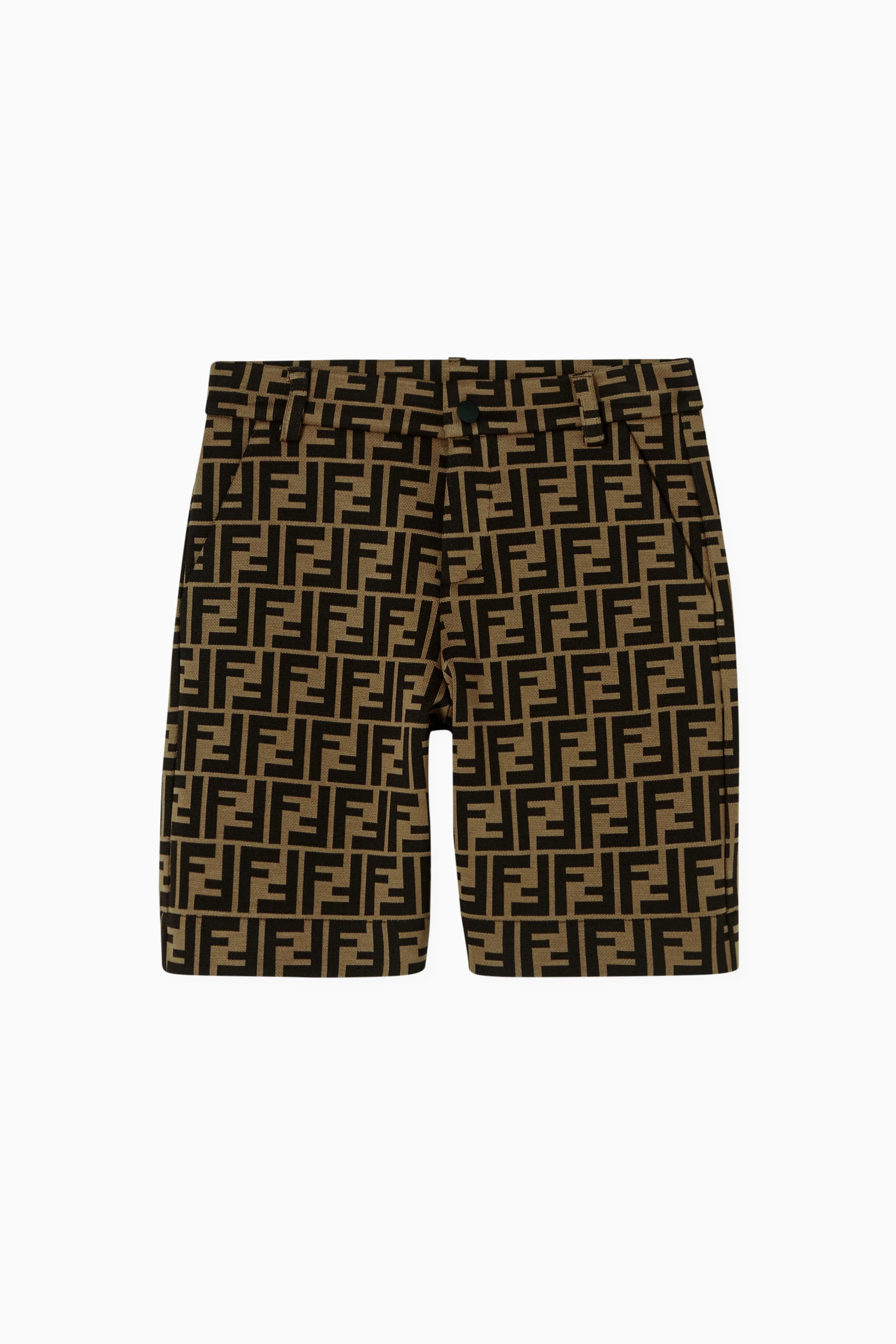 Buy Fendi Brown FF Logo Print Shorts for Boys in UAE Ounass