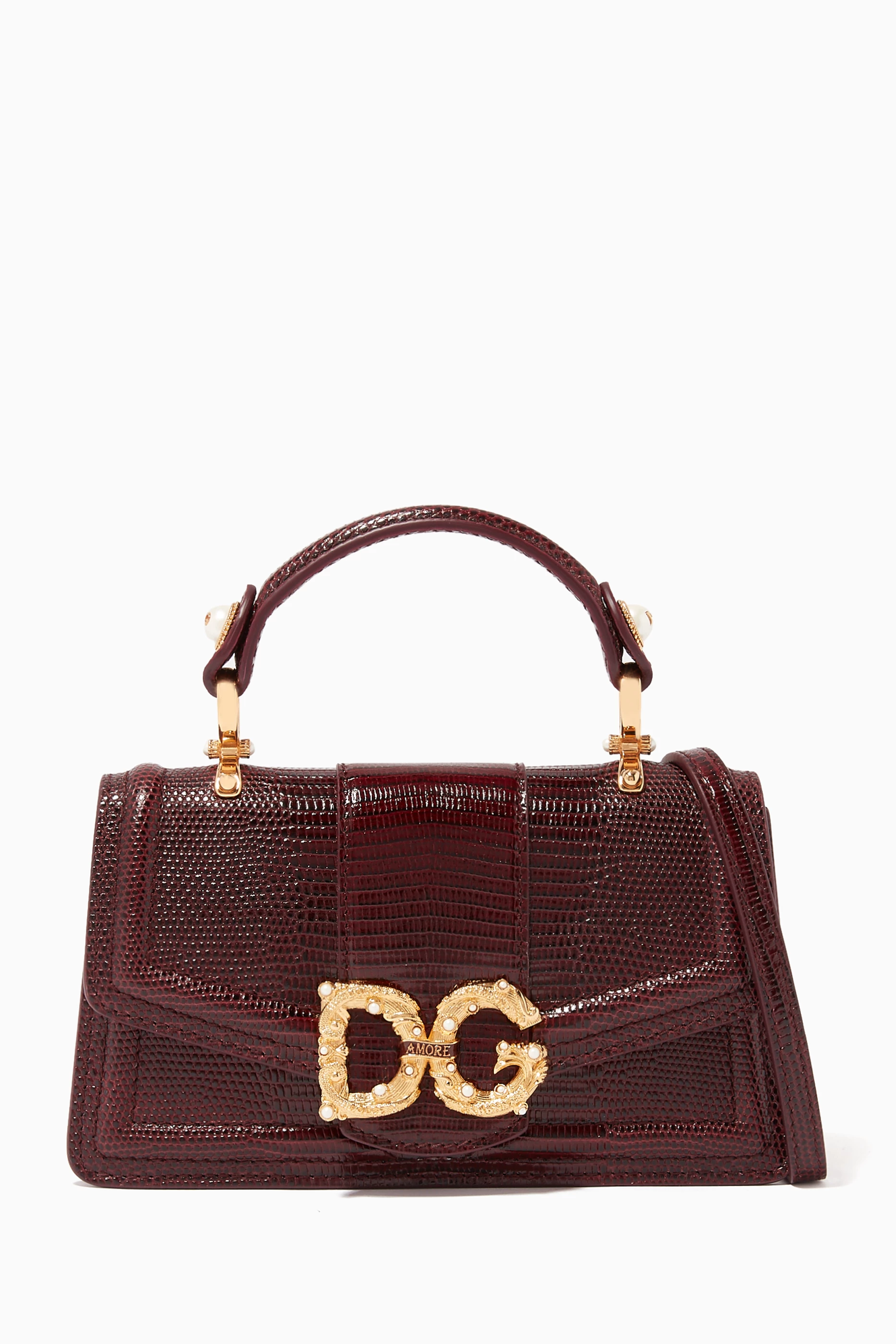 Buy Dolce Gabbana Red DG Amore Iguana Embossed Phone Bag for